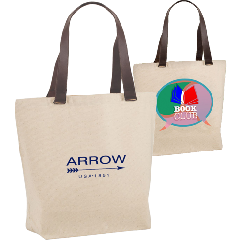 STYLISH 12 OZ. COTTON CANVAS TOTE W/ FAUX LEATHER HANDLE