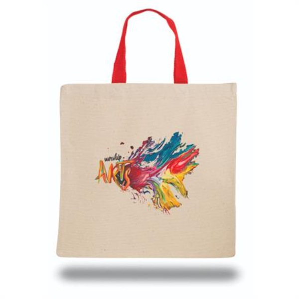 COTTON CANVAS TOTE BAG W/ CONTRASTING WEB HANDLES 14" X 14" BAGS