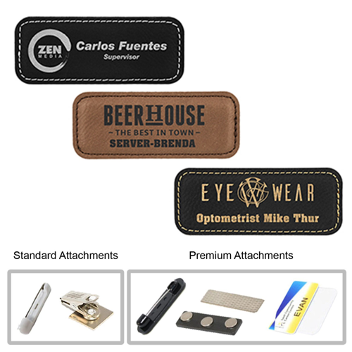 3"W x 1"H Custom Leather Name Badges