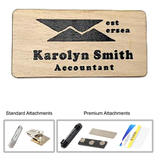 3"W x 1.25"H Custom Printed Wood Badge