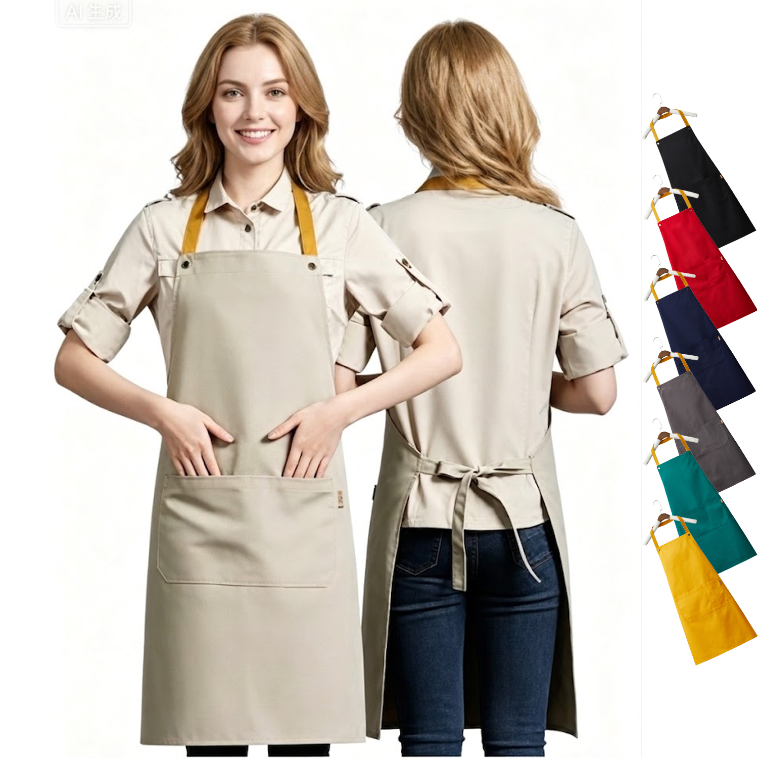 14 oz. Custom Canvas Kitchen Apron w/ 2 front pockets, Antifouling 32"L x 25"W