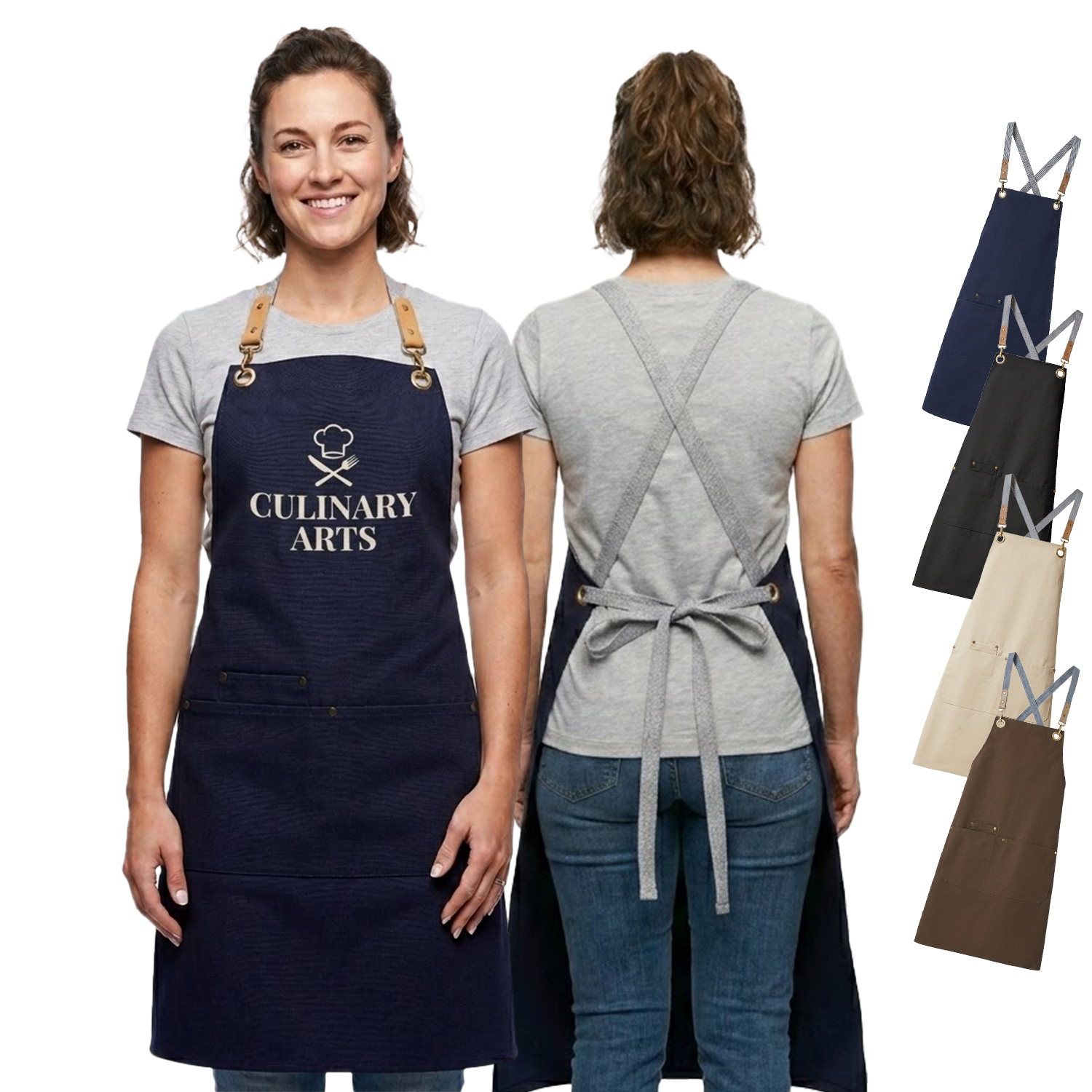 100% Cotton Canvas Kitchen Aprons w/ Detachable cross straps