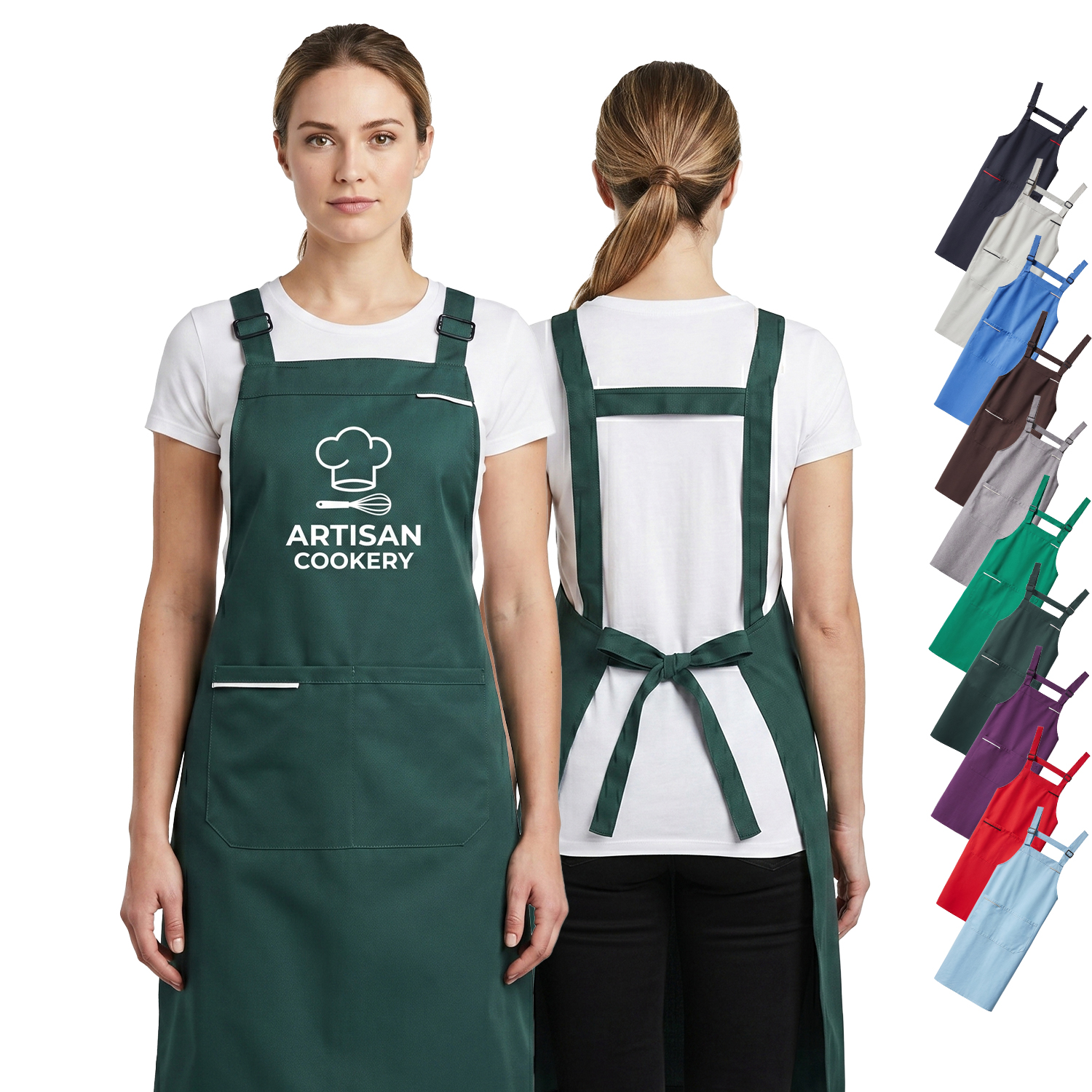 Serge Kitchen Aprons w/ Shoulder support strap & 2 pockets