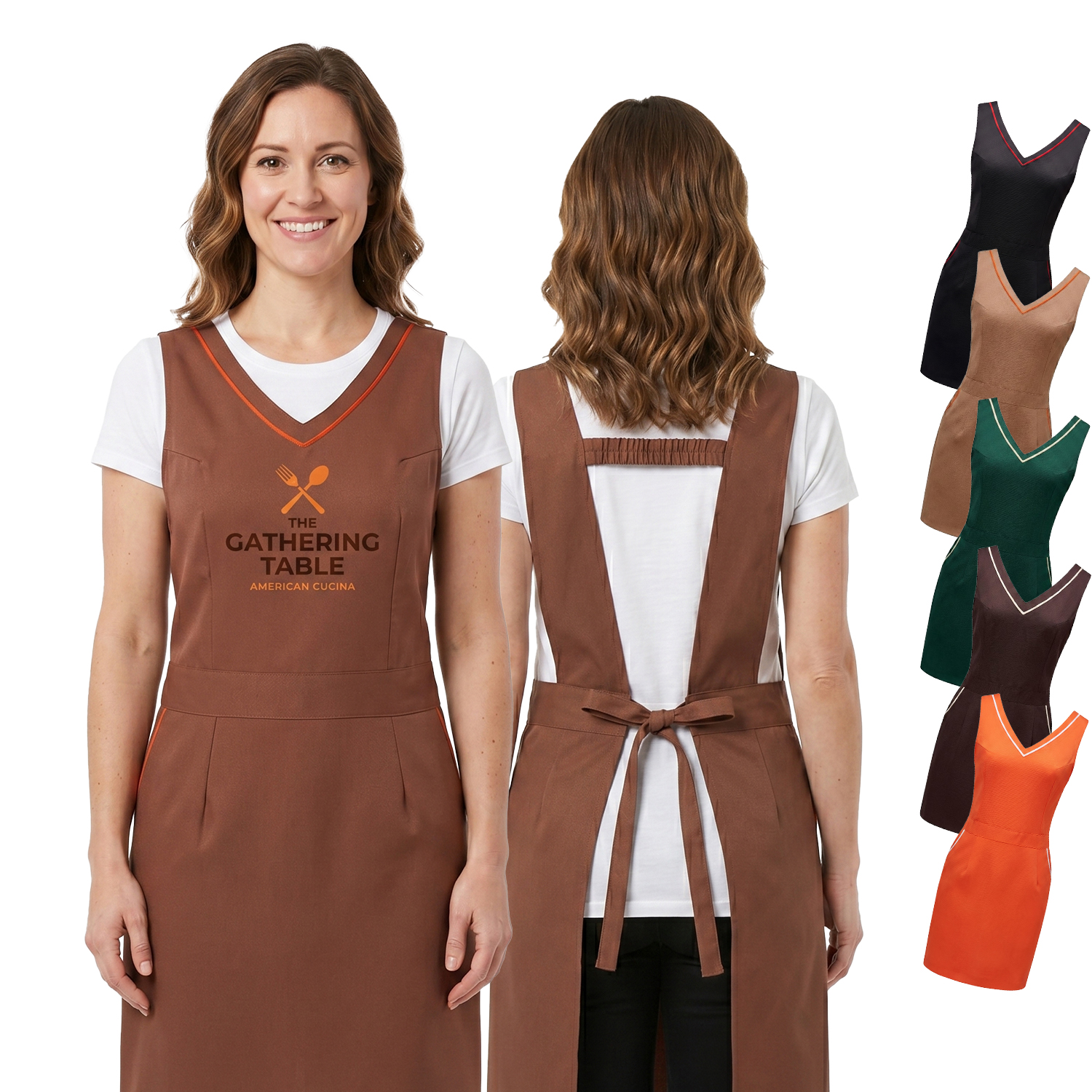 12 oz Woven knitted V-neck Kitchen Apron, Elastic Back strap