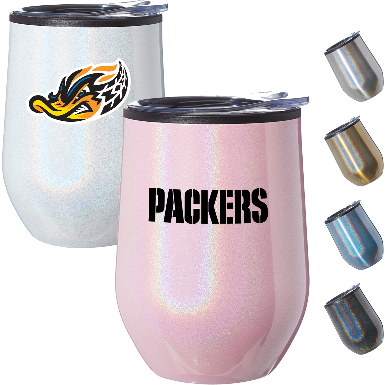 12 oz Iridescent Compact Travel Tumbler w/ Clear Lid EVA Pad