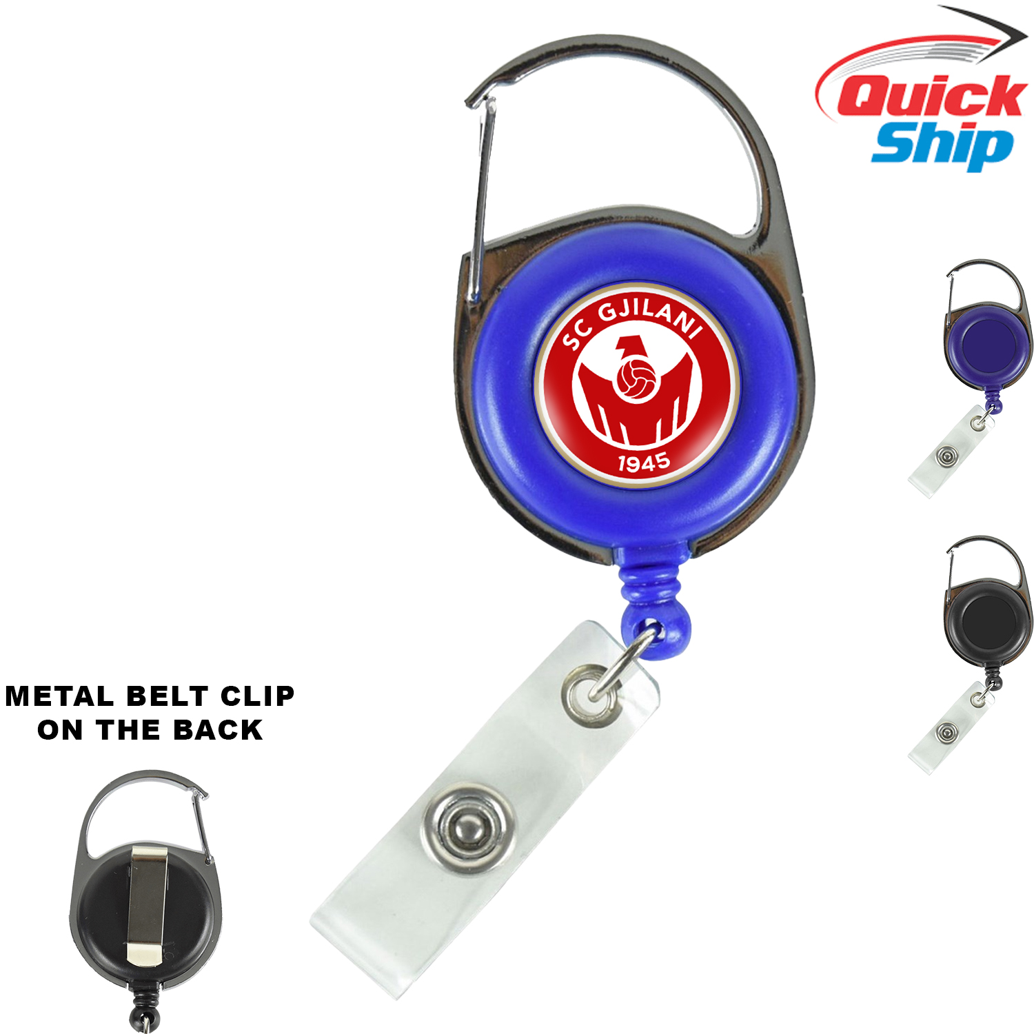 Quick Ship Full Color Retractable Carabiner Badge Reel with Belt Clip
