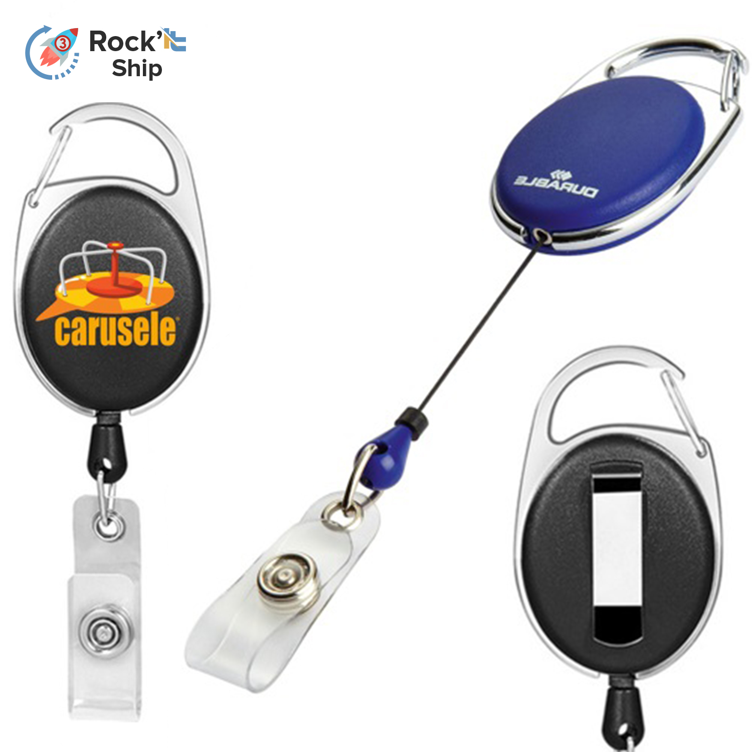 Rock'it 3-Day Oval Carabiner Retractable Badge Reel w/ Belt Clip