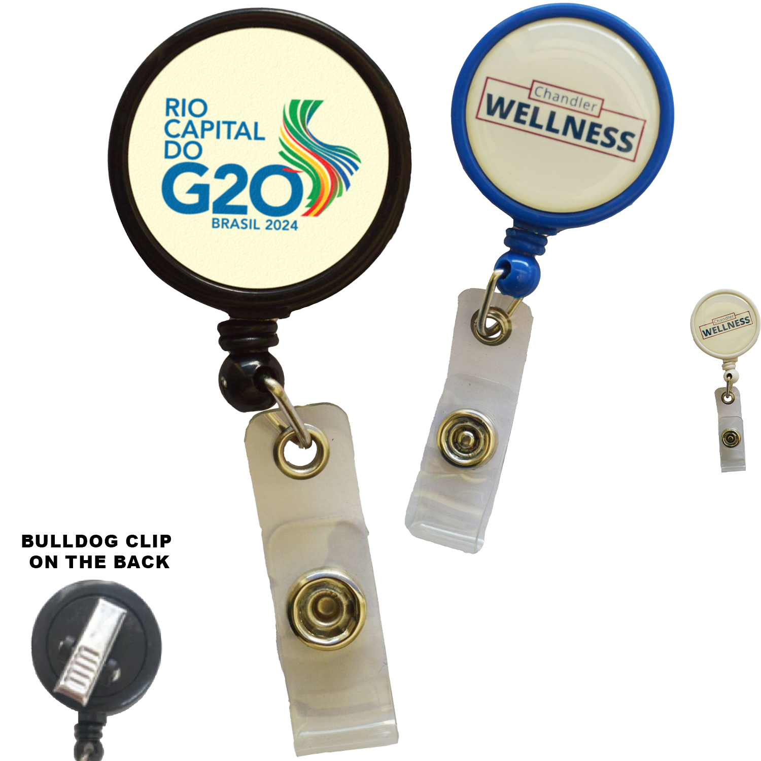 Large Retractable Round Badge Reel w/ Bulldog Clip