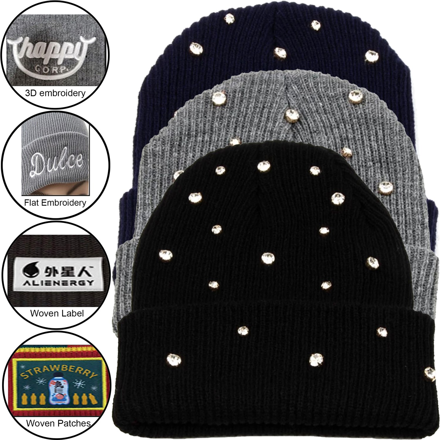 Cuffed knitted beanie with Luxury stone