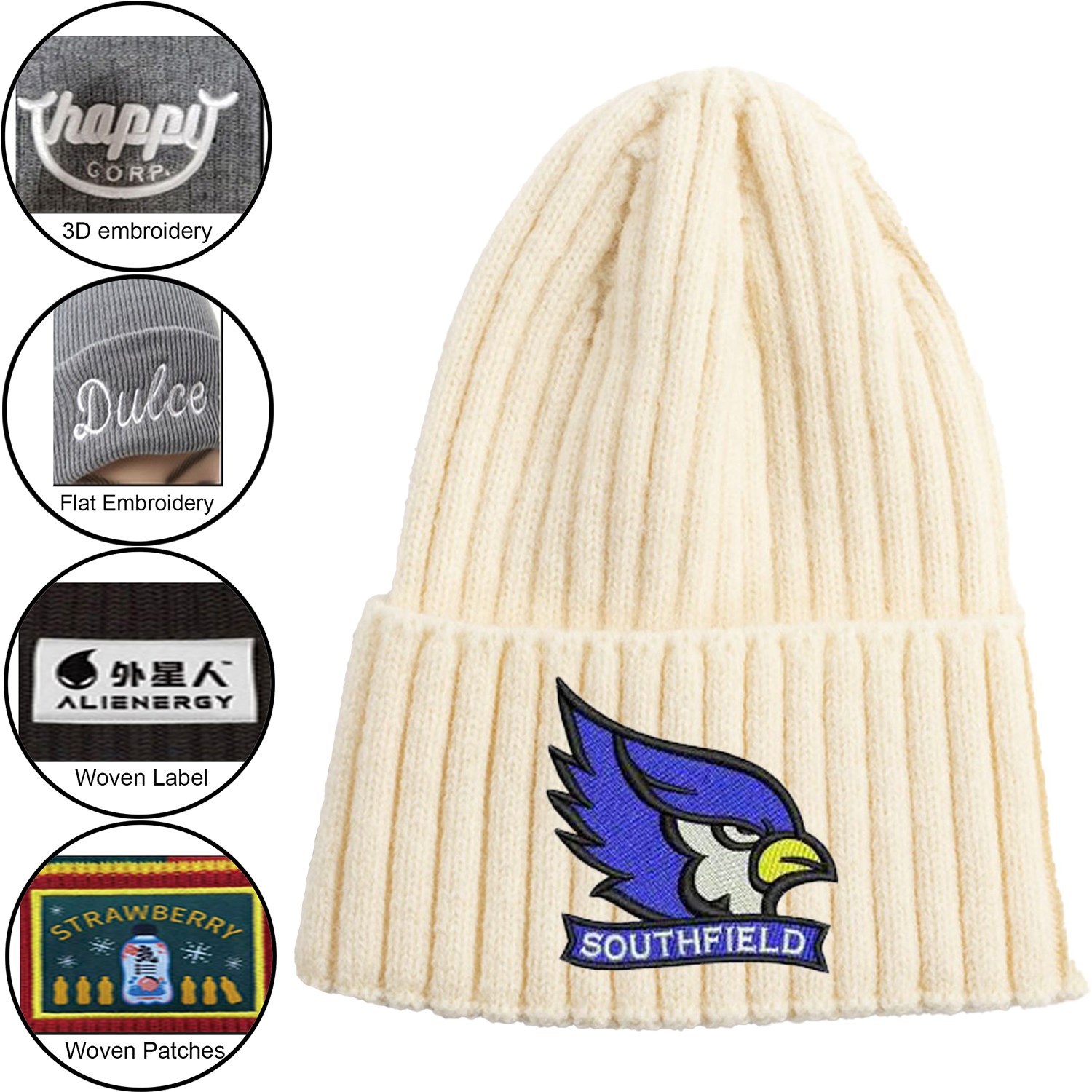 Striped Cuffed knitted beanie with Custom logo