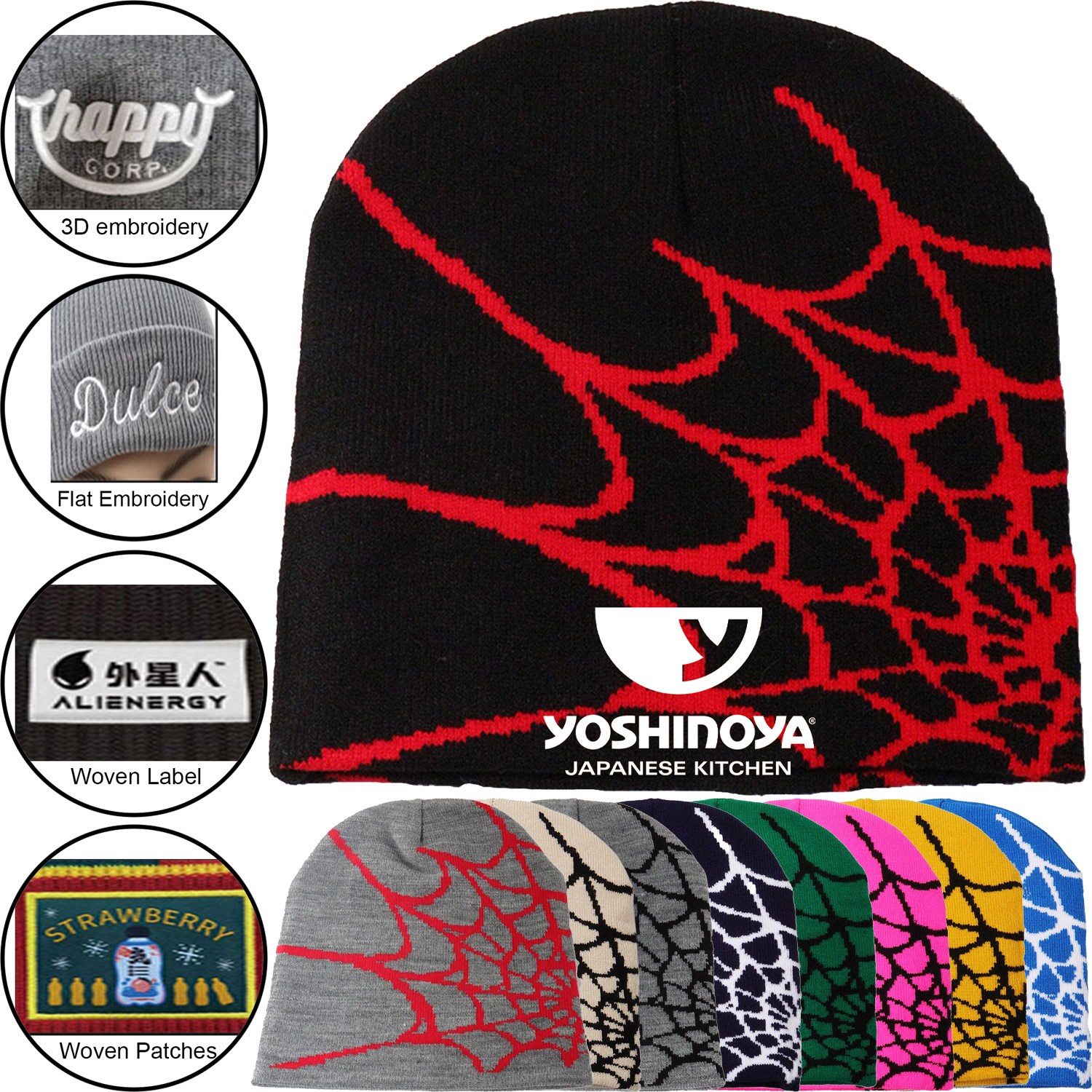 Knitted Beanie w/ Spider Web Design