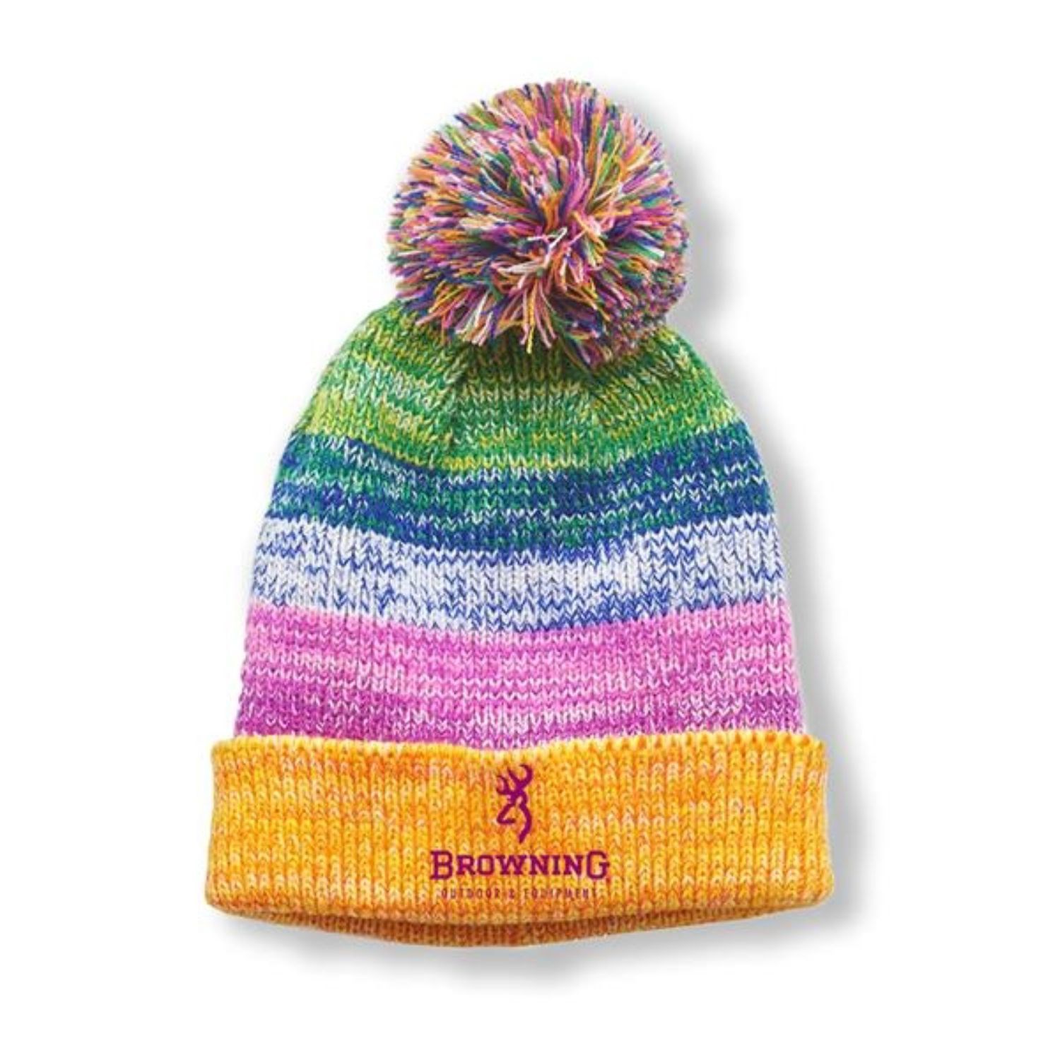 Multi-Color Pom Pom Beanie w/Custom Embroidery Cuffed Beanie