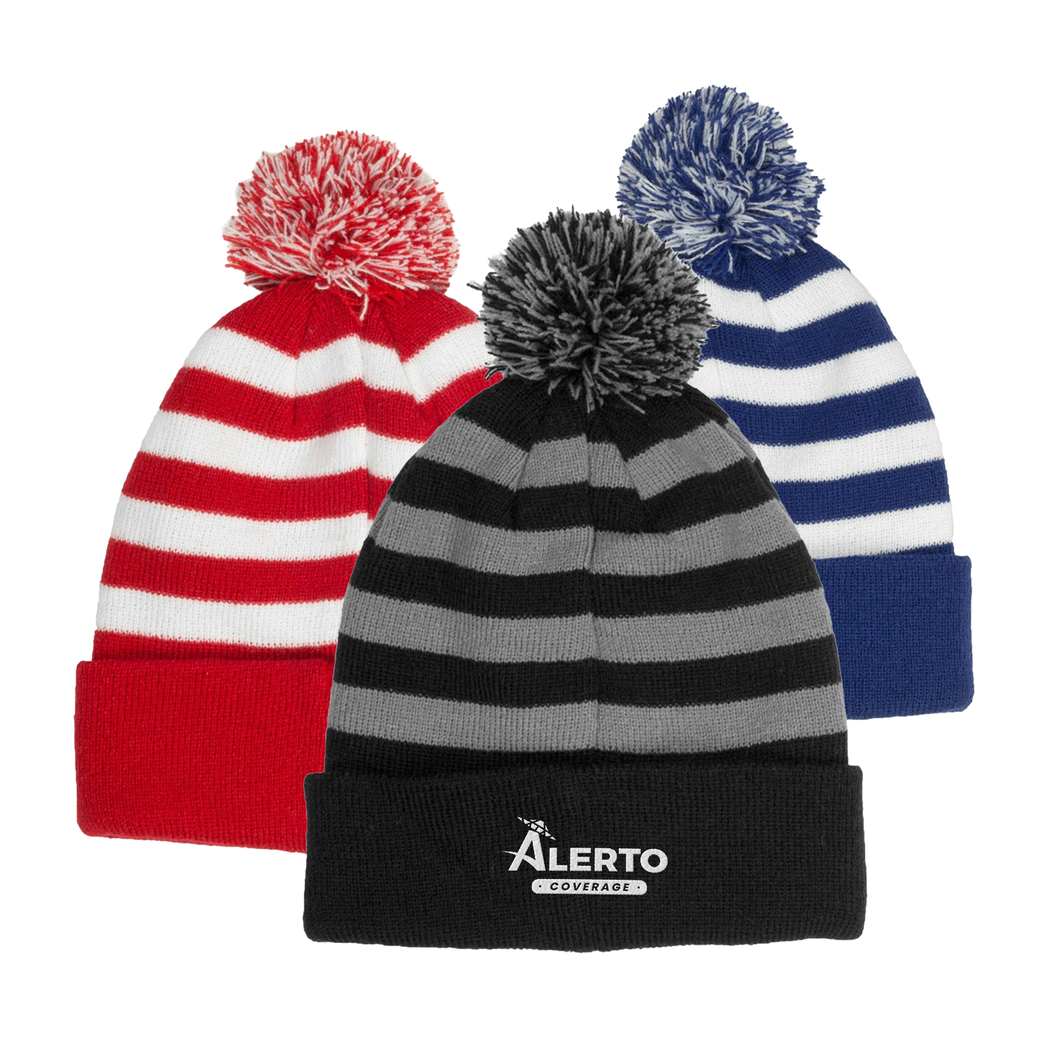 Beanie - Acrylic Rib Knit embroidered beanies w/ Pom pom