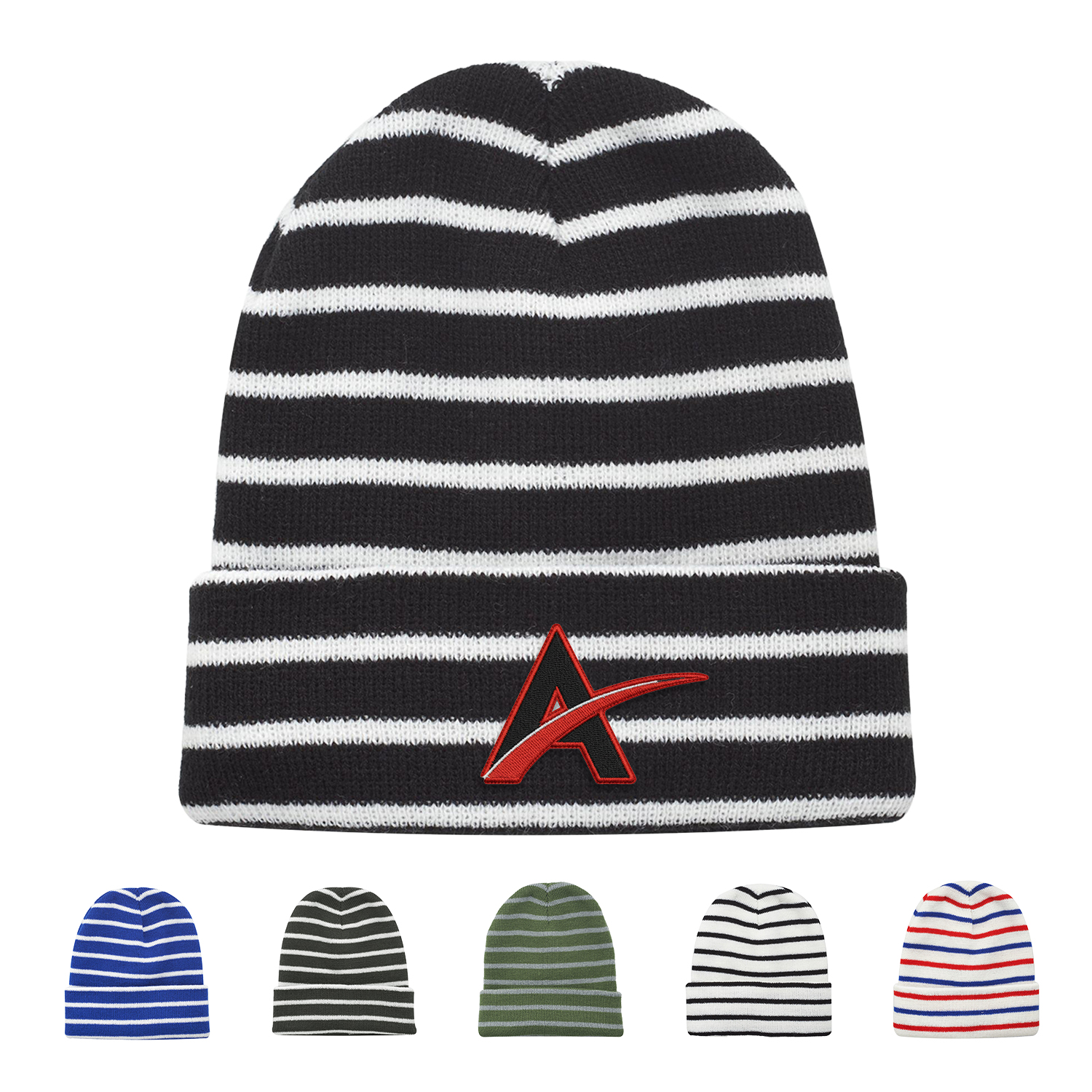 Striped Beanie w/ Custom Embroidery Two-Tone Beanies