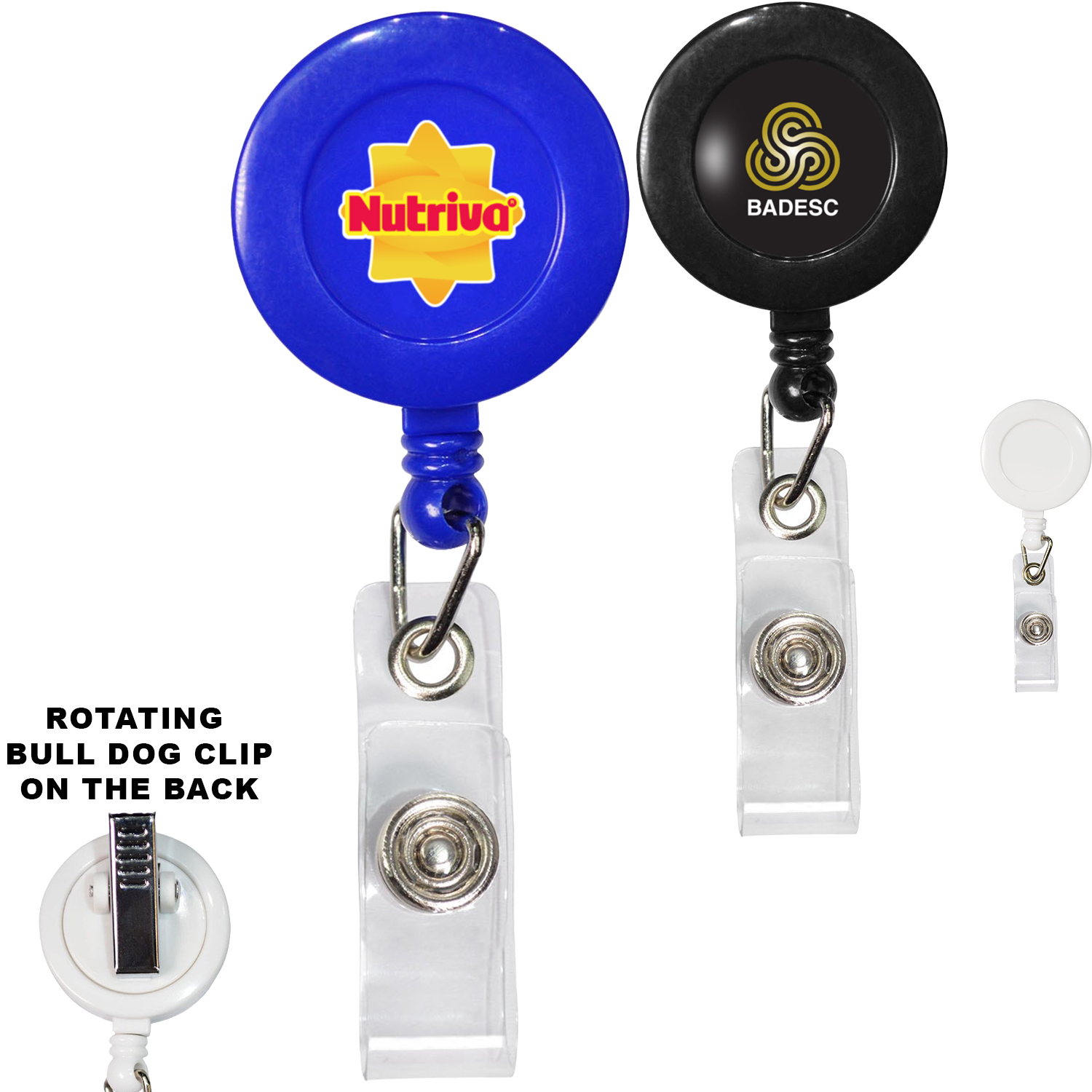 Retractable Round Badge Reel Holder w/ Rotating Bull Dog Clip