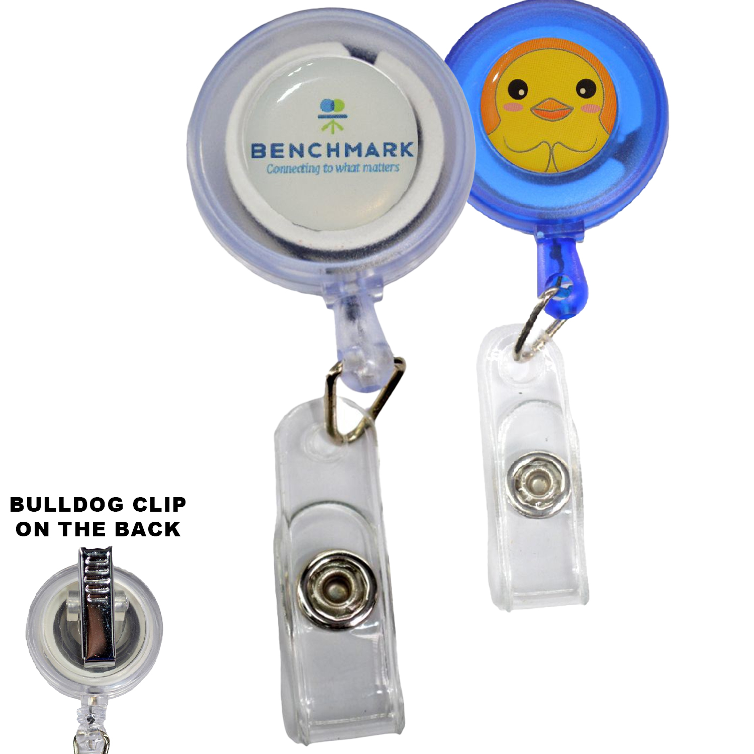 Round Transparent Badge Reel Holder w/ Bulldog Clip