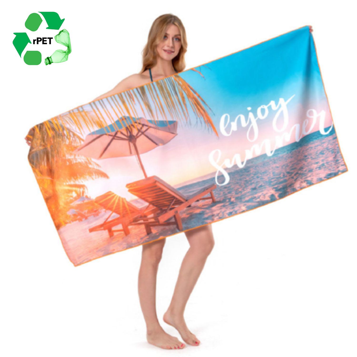 40"x 75" Eco-friendly rPET Sublimated Microfiber Sand Proof Beach Towel