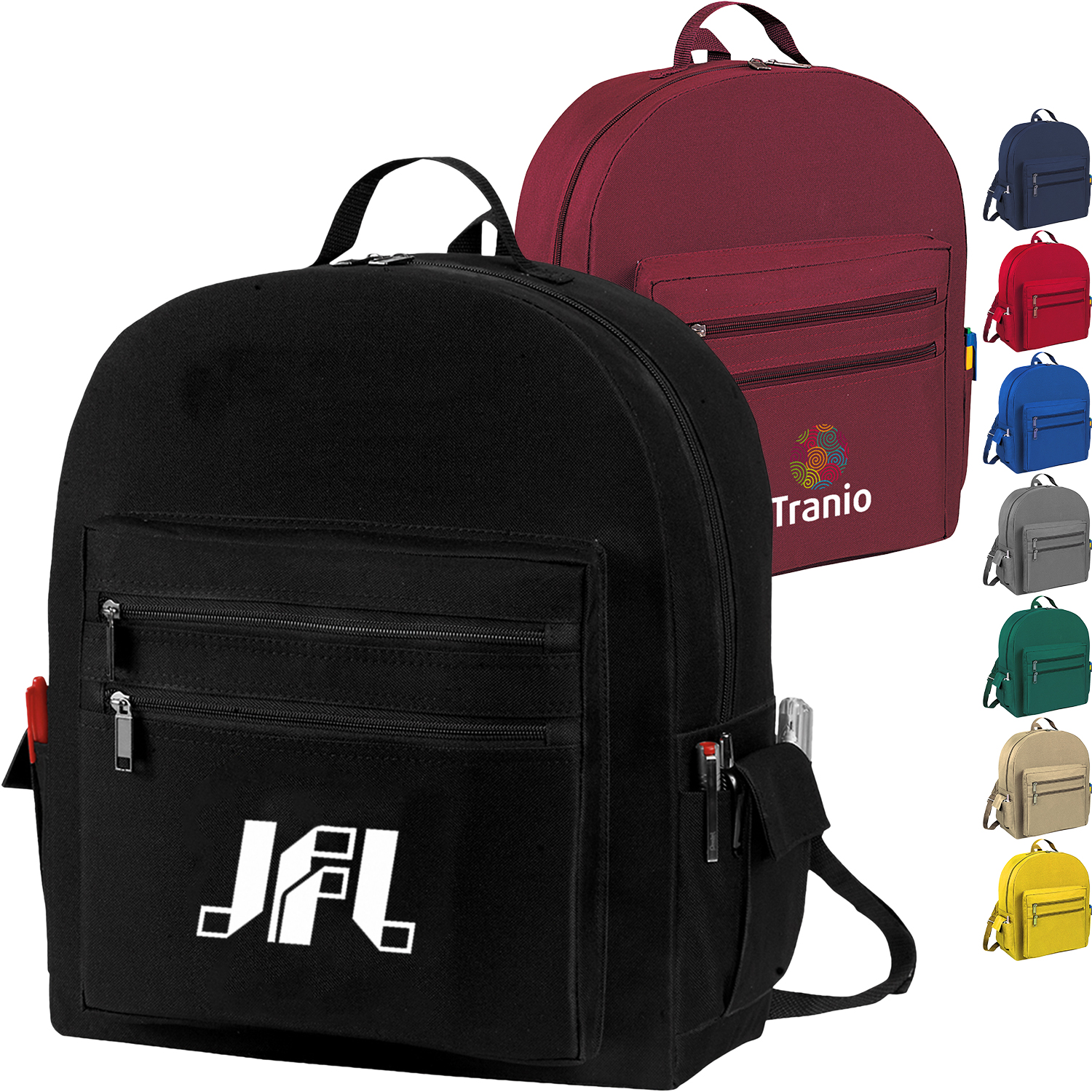Premium 600D Multi-Zipper Essentials Backpack (12” x 16.5” x 5”)