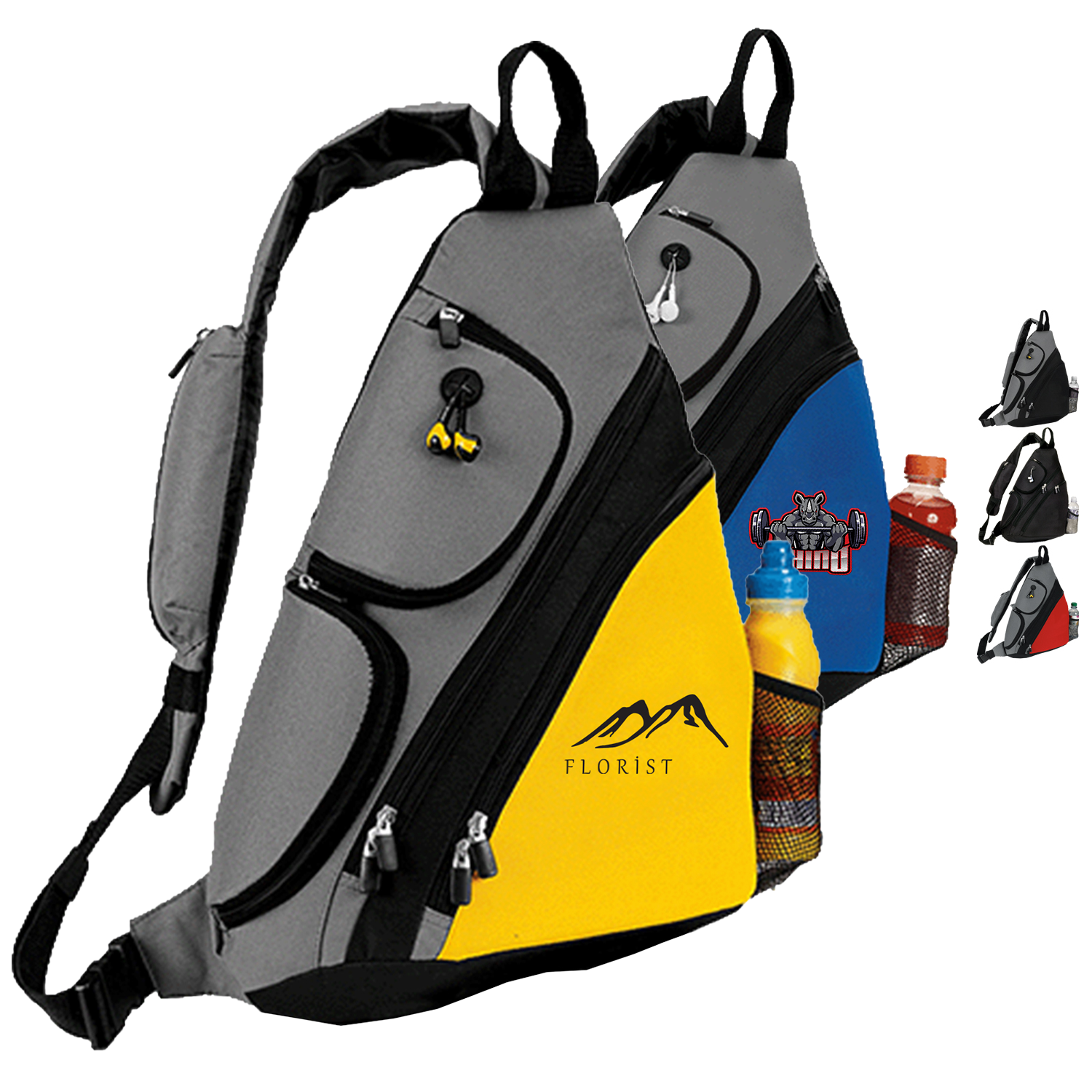Premium Sporty Urban Sling Crossbody Backpack w/ Earphone Outlet (14”W x 18”H x 5”D)