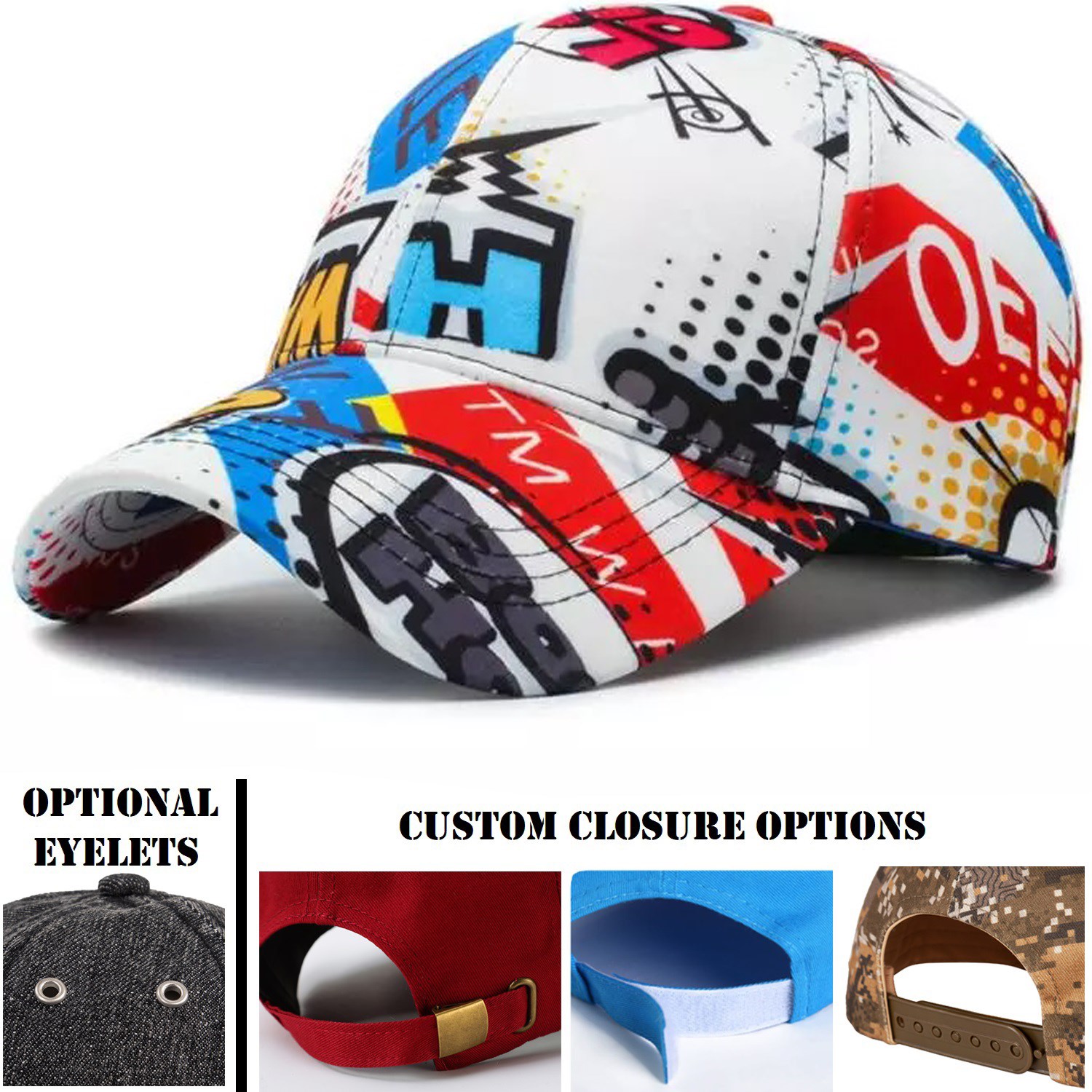 6 Panel Dye-Sublimated Structured baseball Caps