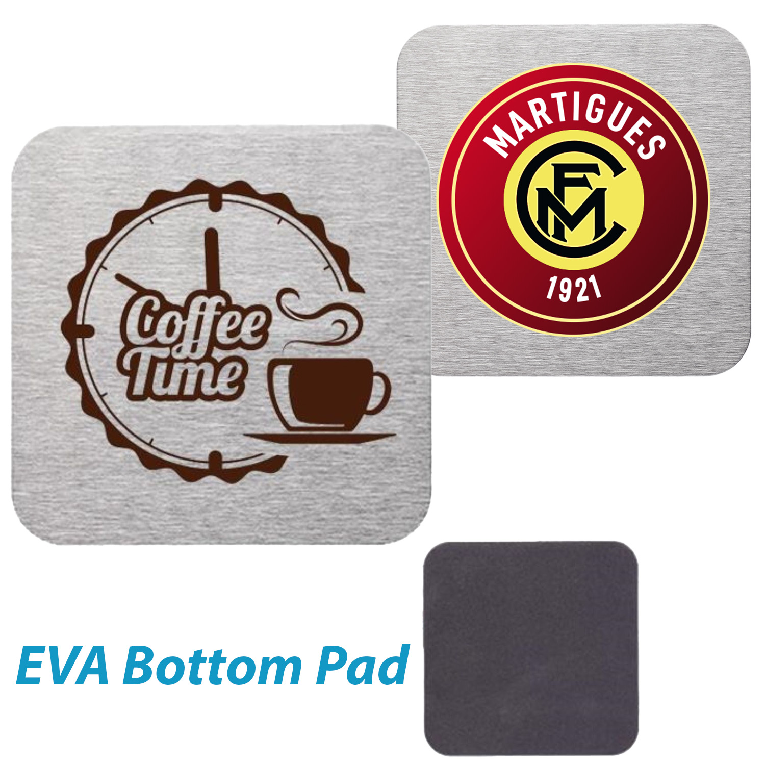 Stainless Steel Square Coasters w/Custom Logo & Cork Backing