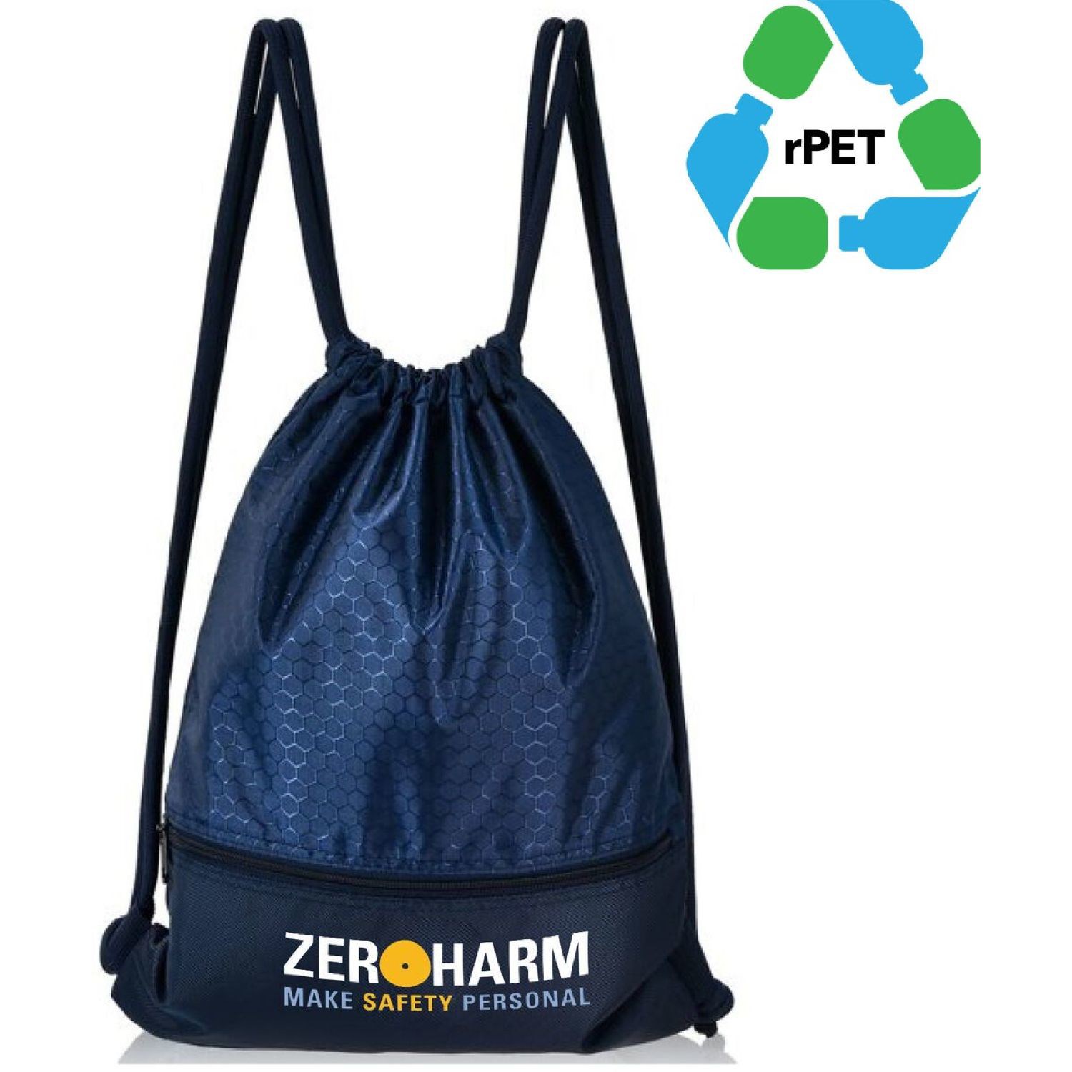Bottom Zipper 15"x18" rPET Recycled 210D Polyester Football Shape Large Drawstring Backpack