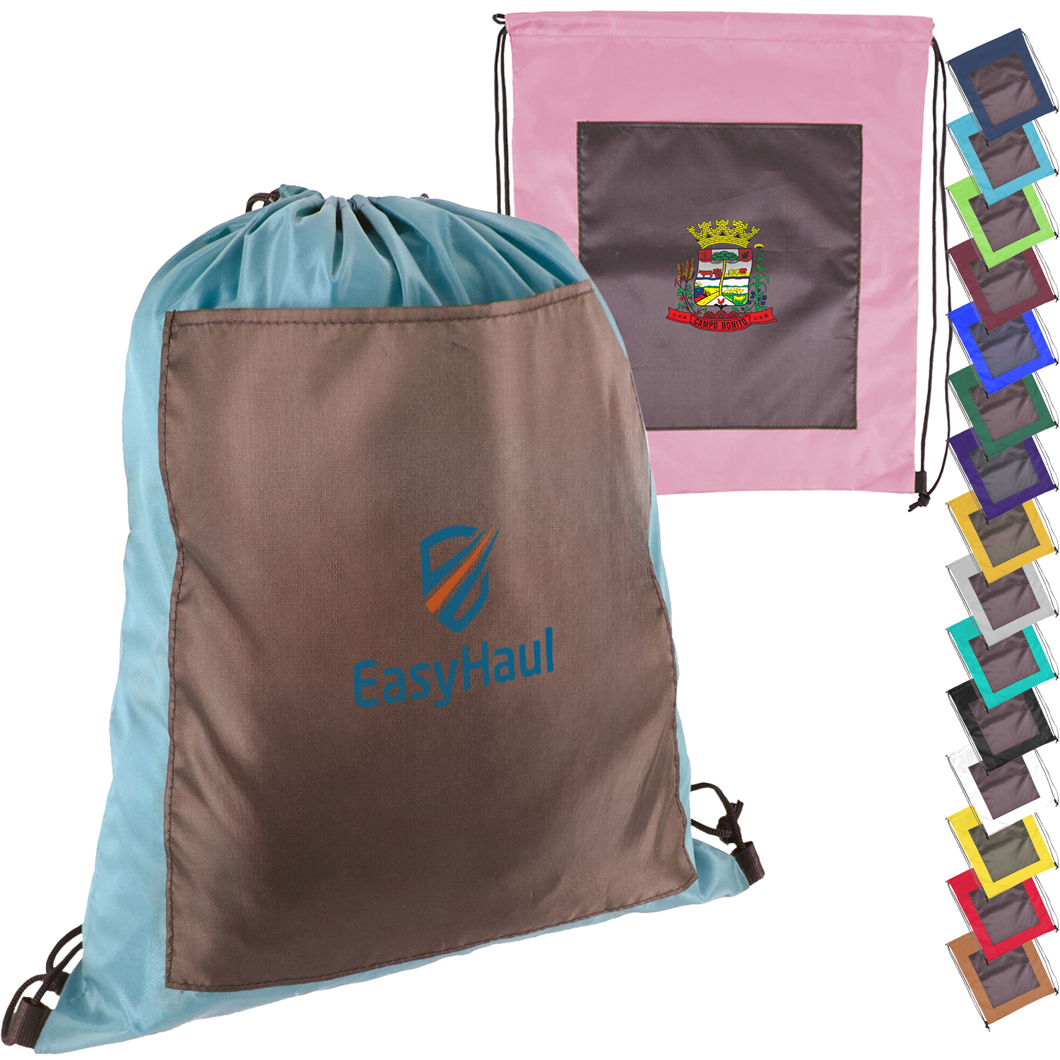 Large Front Pocket Dual Color Drawstring Backpack