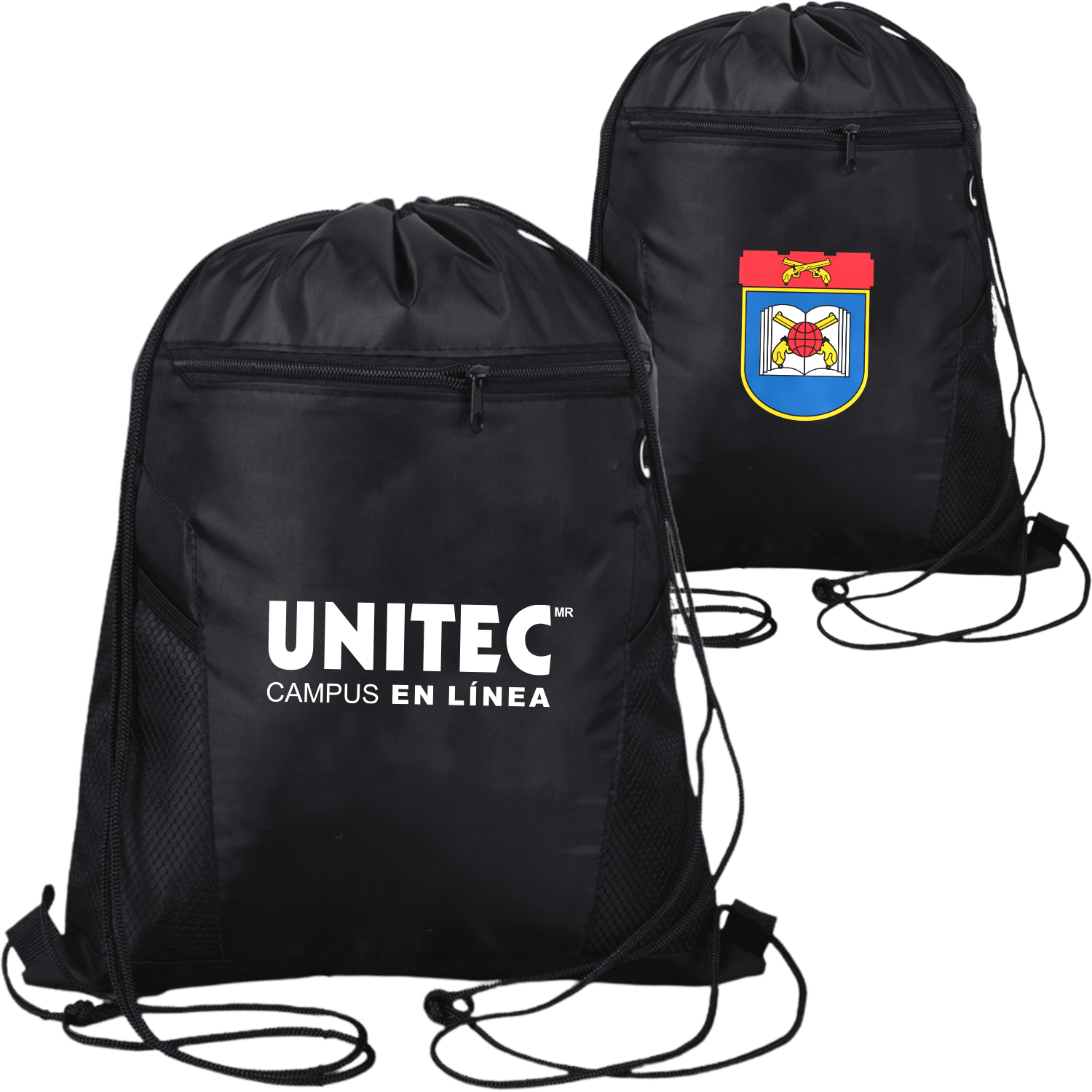 Premium Drawstring Side Mesh Backpack w/ Earphone Outlet & Front Zipper Pocket (14" x 18")