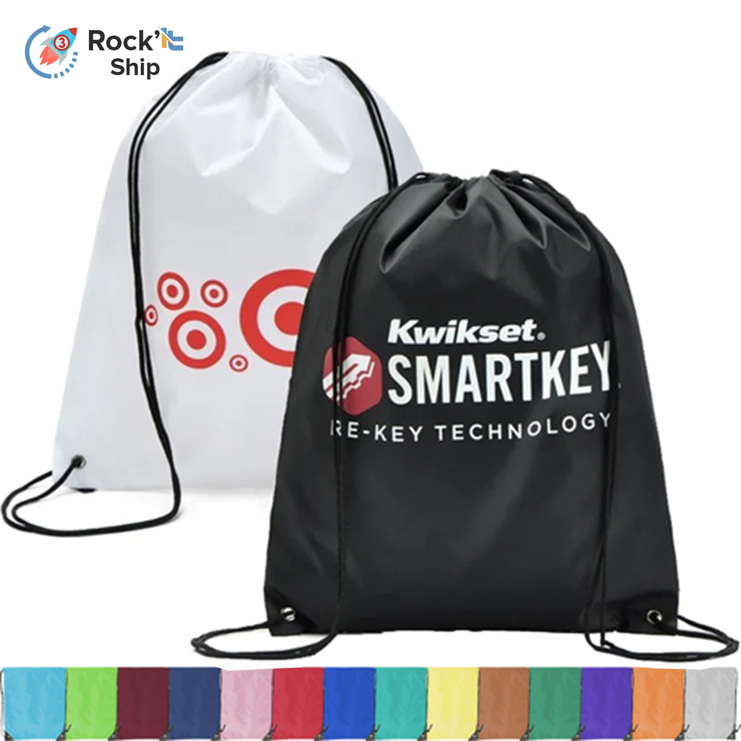 Rock'it 3-Day Premium 210D Polyester Drawstring Backpack, Cinch Sports Bag (15"x18")