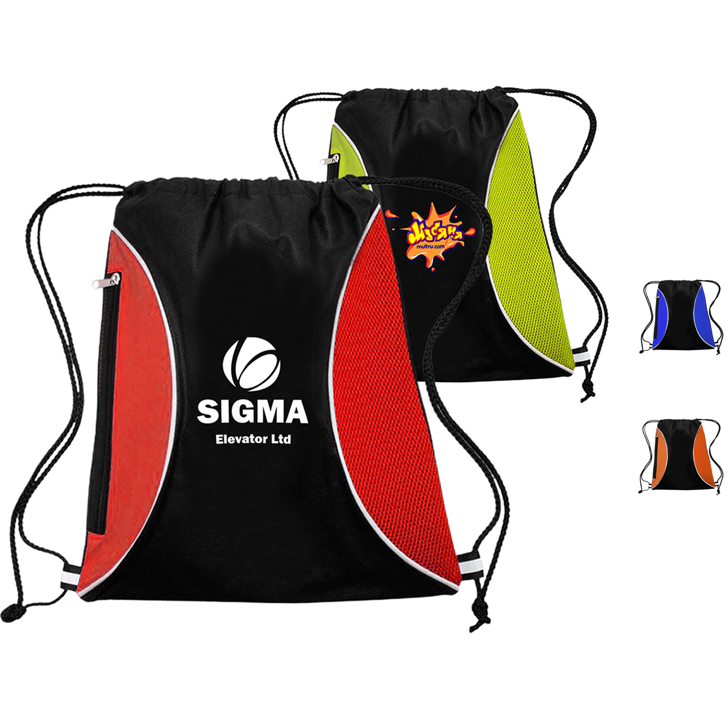 Two Color Mesh Drawstring Side Zipper Backpacks