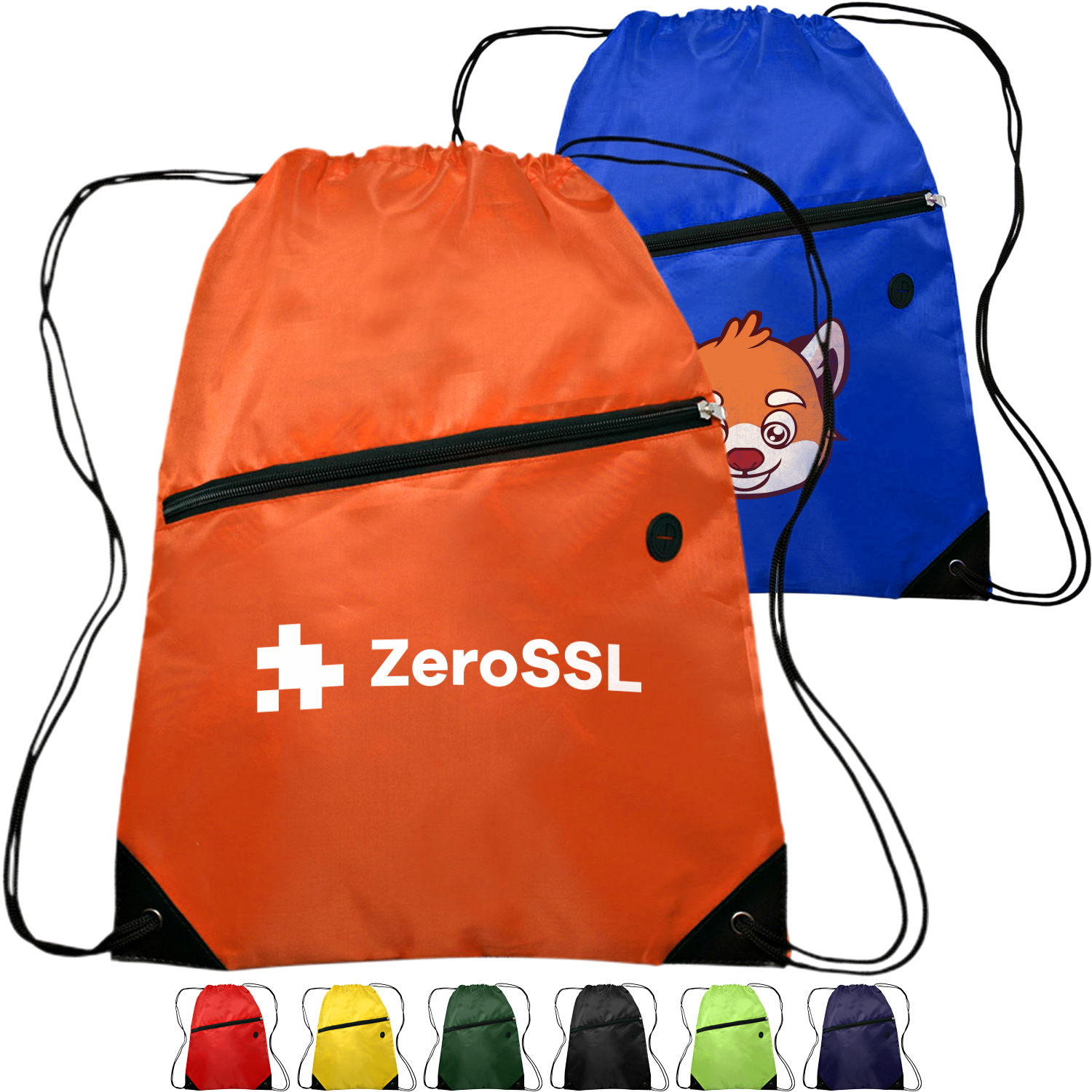 Drawstring Sports Bag with Front Zipper Pocket & Earphone Slot