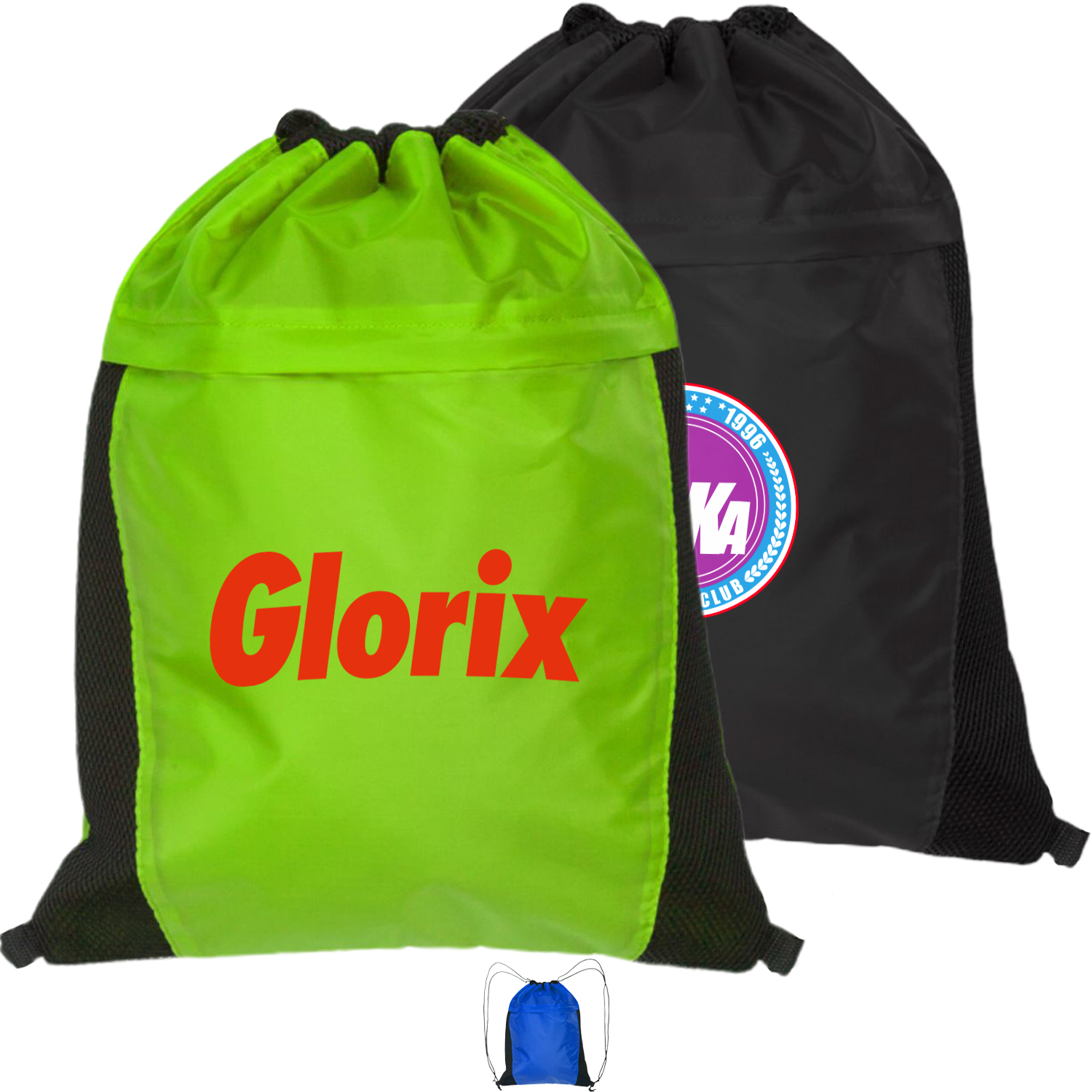 Two Color Drawstring Side Mesh Accents Backpacks