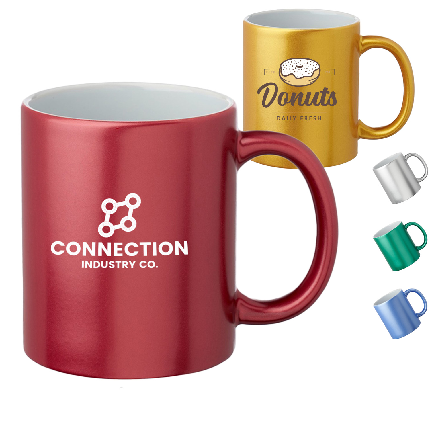 11 oz. Metallic Color Exterior /W White Interior Custom Mugs