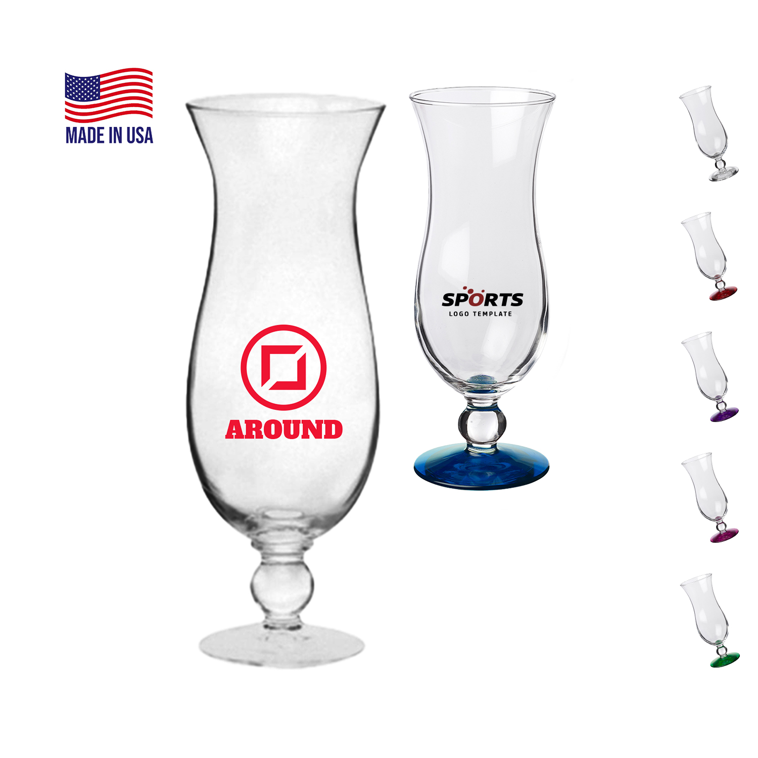 16 oz. USA Made Libbey Custom Printed Hurricane Glasses