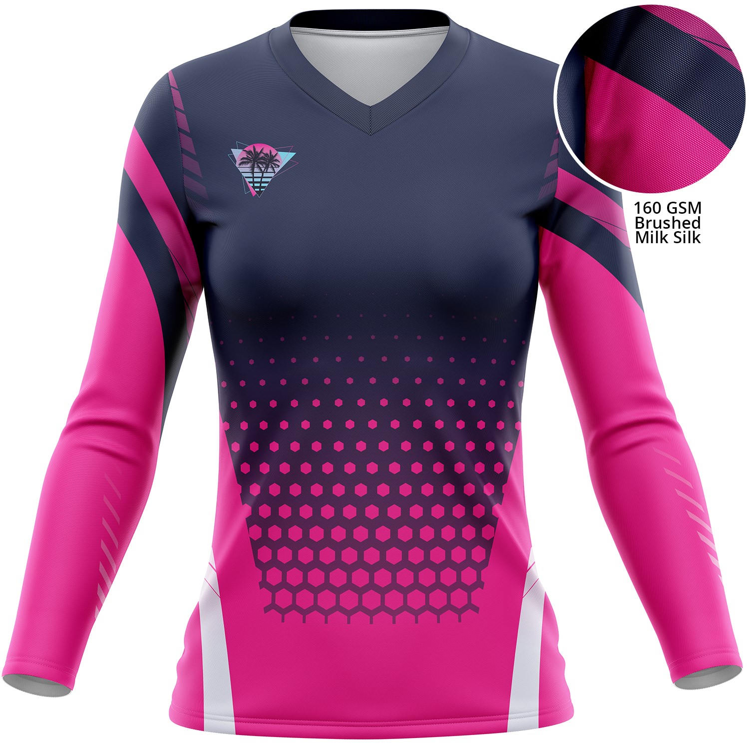 Women's 160 GSM Brushed Milk Silk Sublimation V-Neck Long Sleeve T-shirt