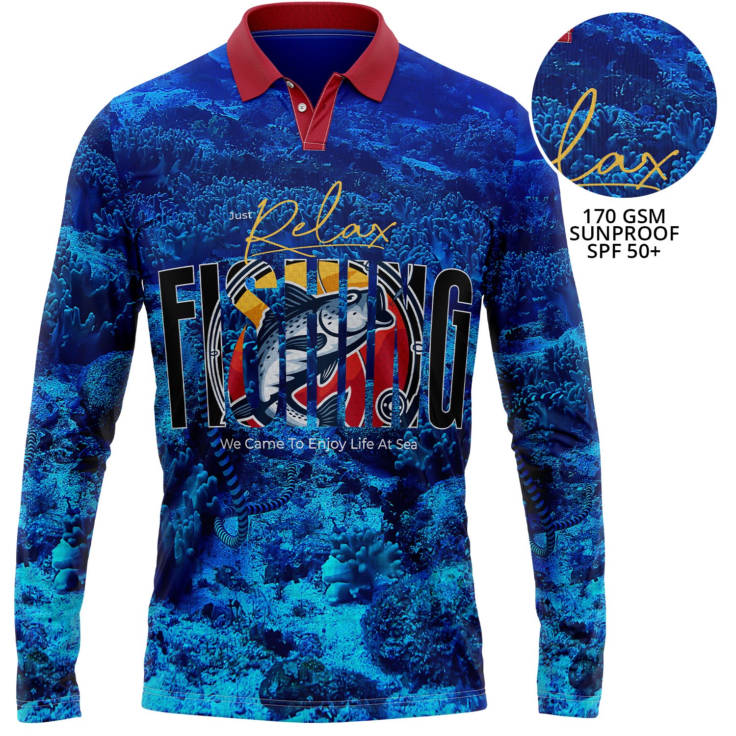 Unisex 170 GSM Sunproof SPF 50+ Fishing Long Sleeve Polo Shirt