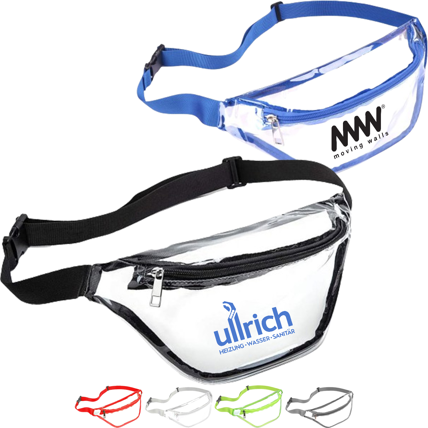 Clear Fanny Pack w/ Zipper Pockets Transparent PVC Bag