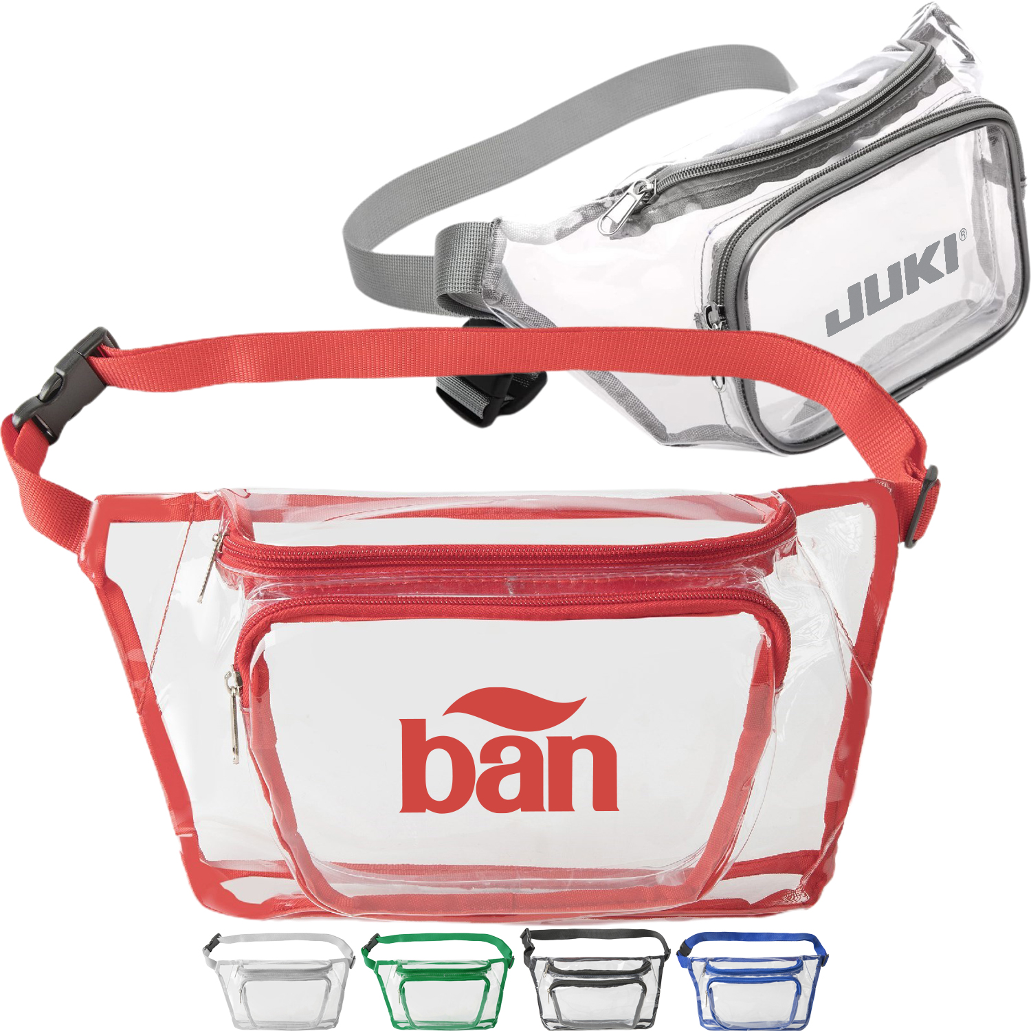 Clear Fanny Pack w/ Two Zipper Pockets Transparent PVC Bag