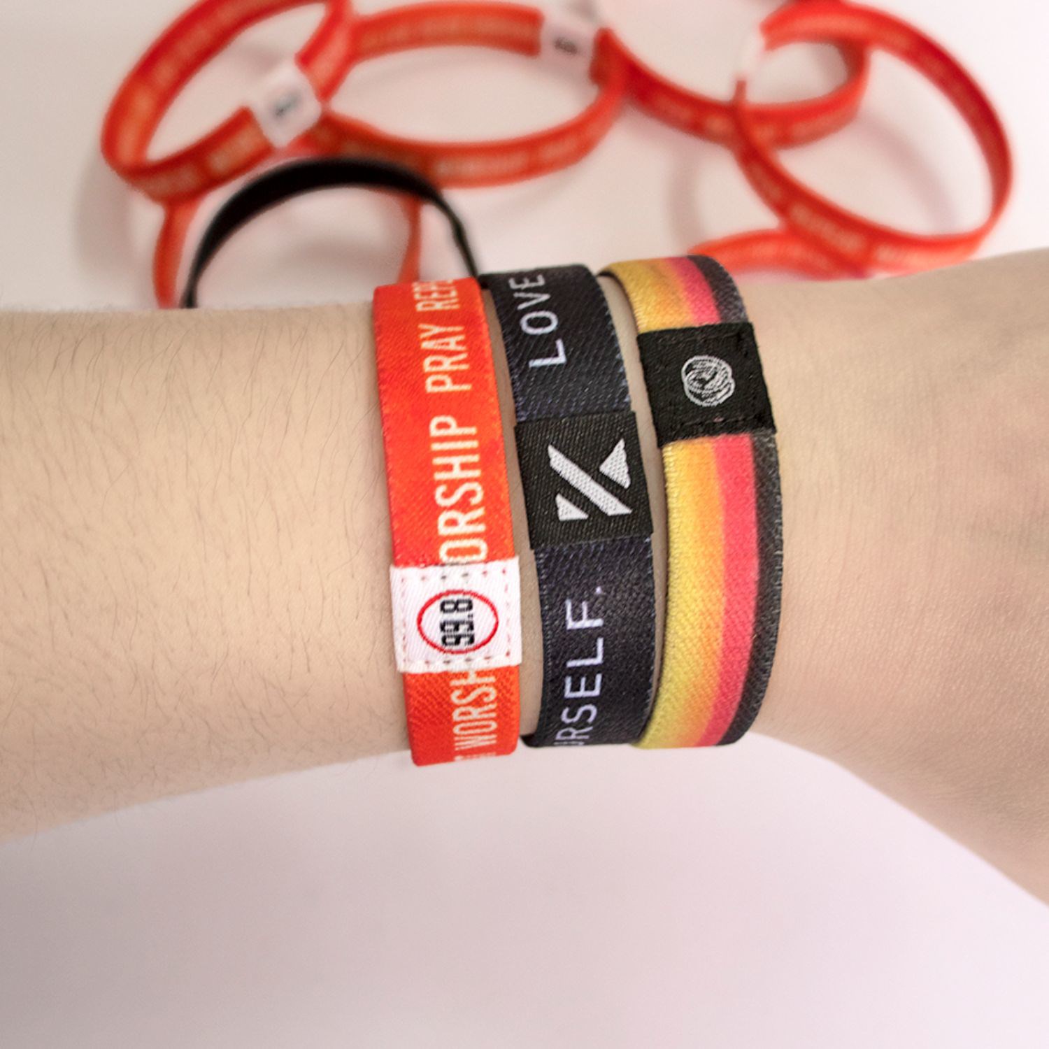 1/2" Sublimated Elastic Event Wristband w/ Customizable Woven Label