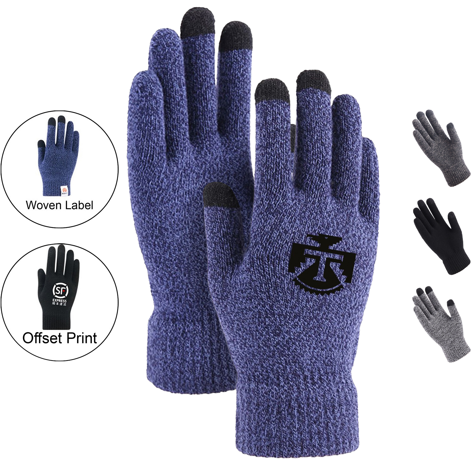 Thick Adult Warmth Gloves w/ 3 Finger Touch