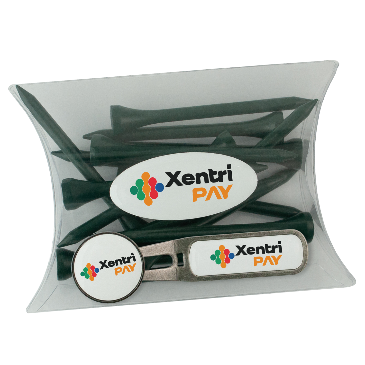 Clear Pillow Pack Golf Gift Set - Divot Tool, Ball Marker & Tees