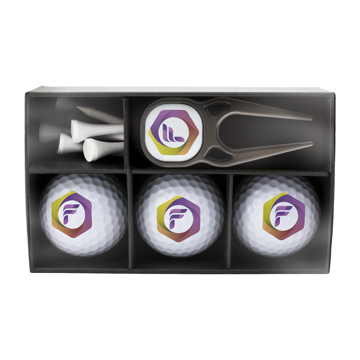 Signature Combo Golf Box — 3 Balls, Divot Tool & Tees