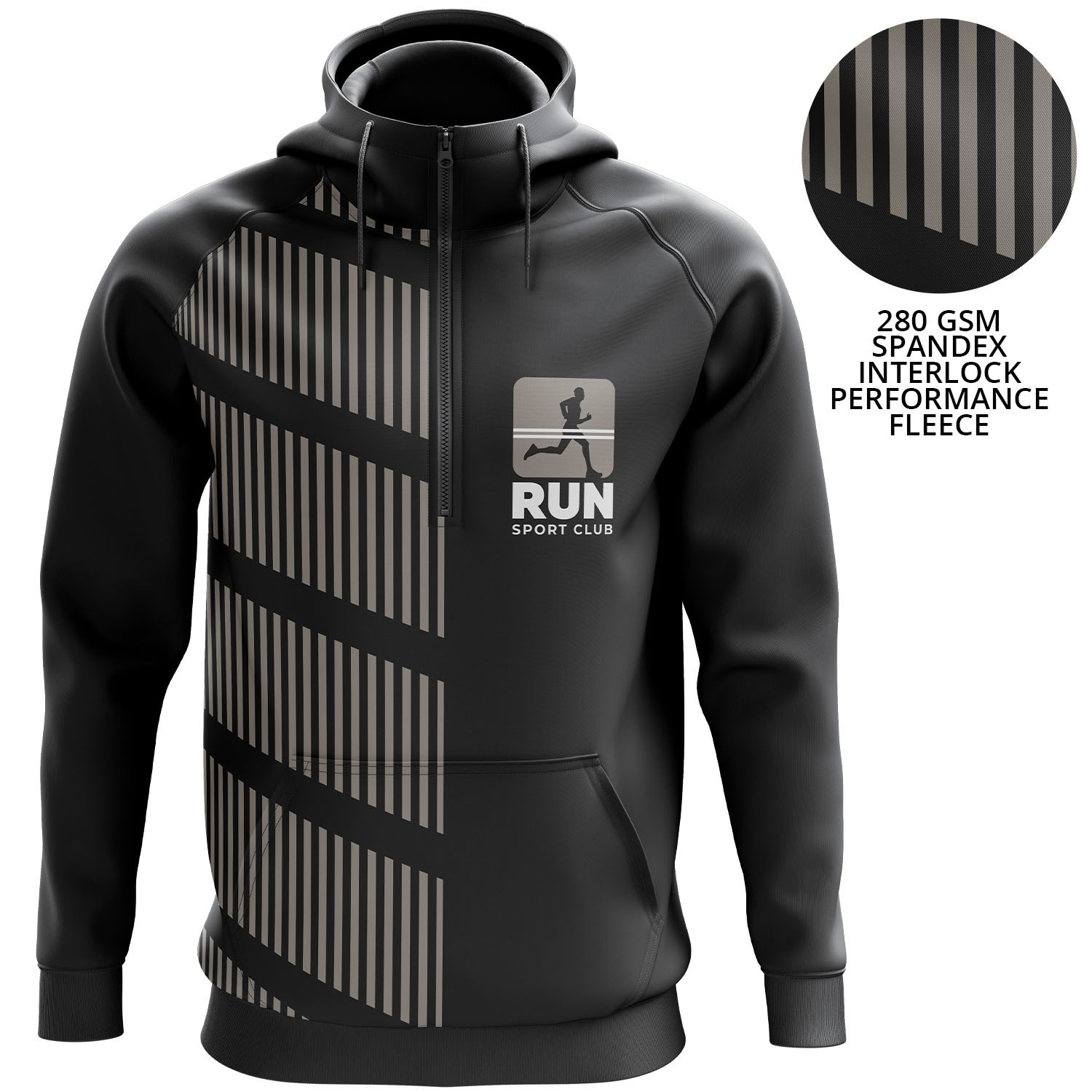 Unisex 280 GSM Spandex Interlock Fleece Half Zipper Hoodie w/ Windbreaker