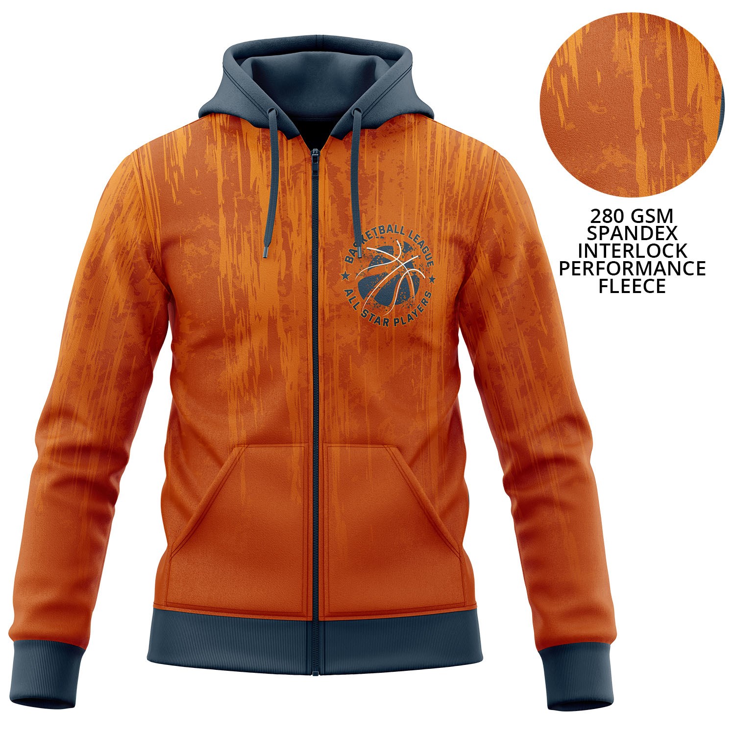Youth 280 GSM Spandex Interlock Fleece Sublimation Hoodie with pocket & Zipper