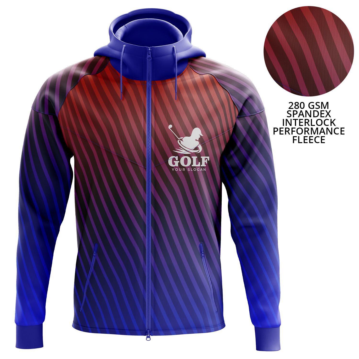 Unisex 280 GSM Spandex Interlock Fleece Zipper Hoodie with zipper pockets