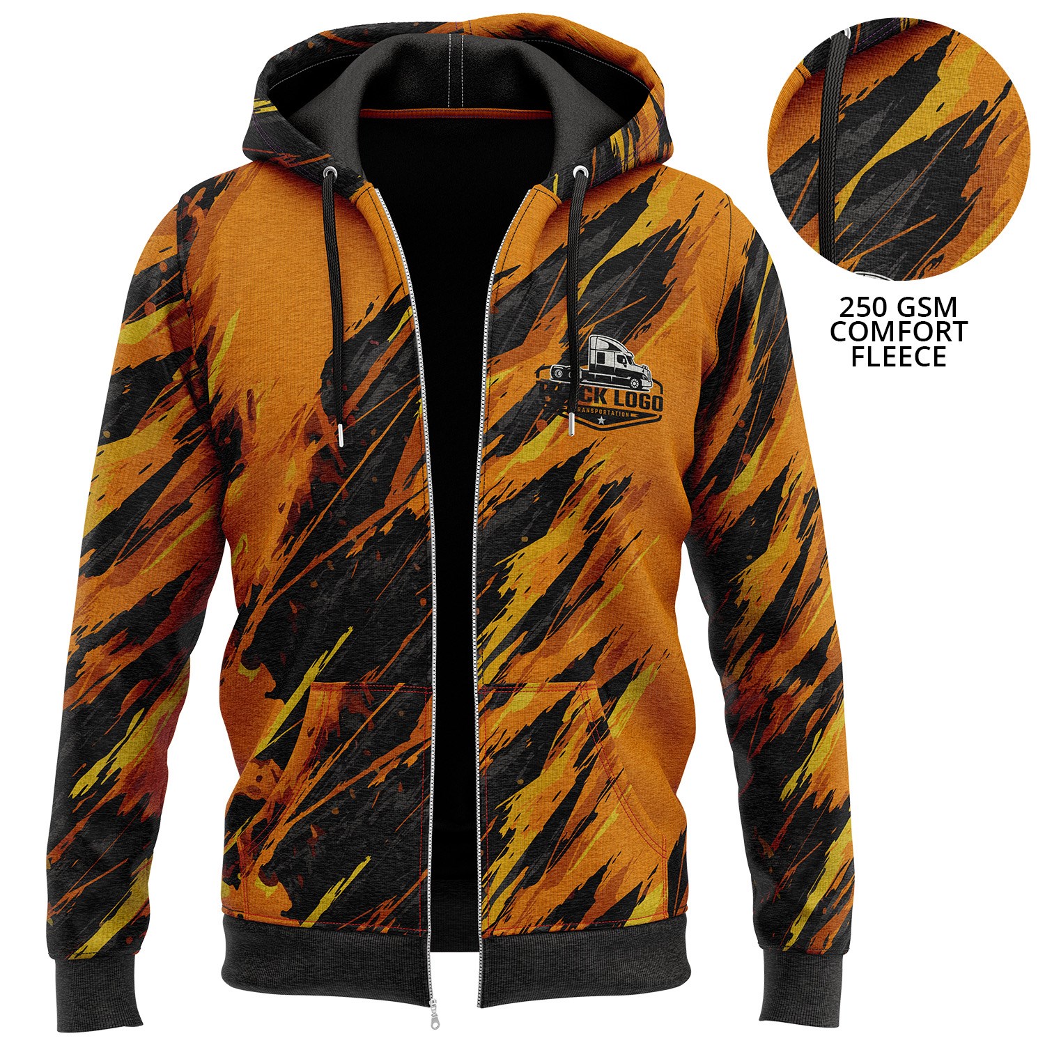 250 GSM Fleece Hoodie w/ Front Zipper & Pockets Sublimated Hoodies