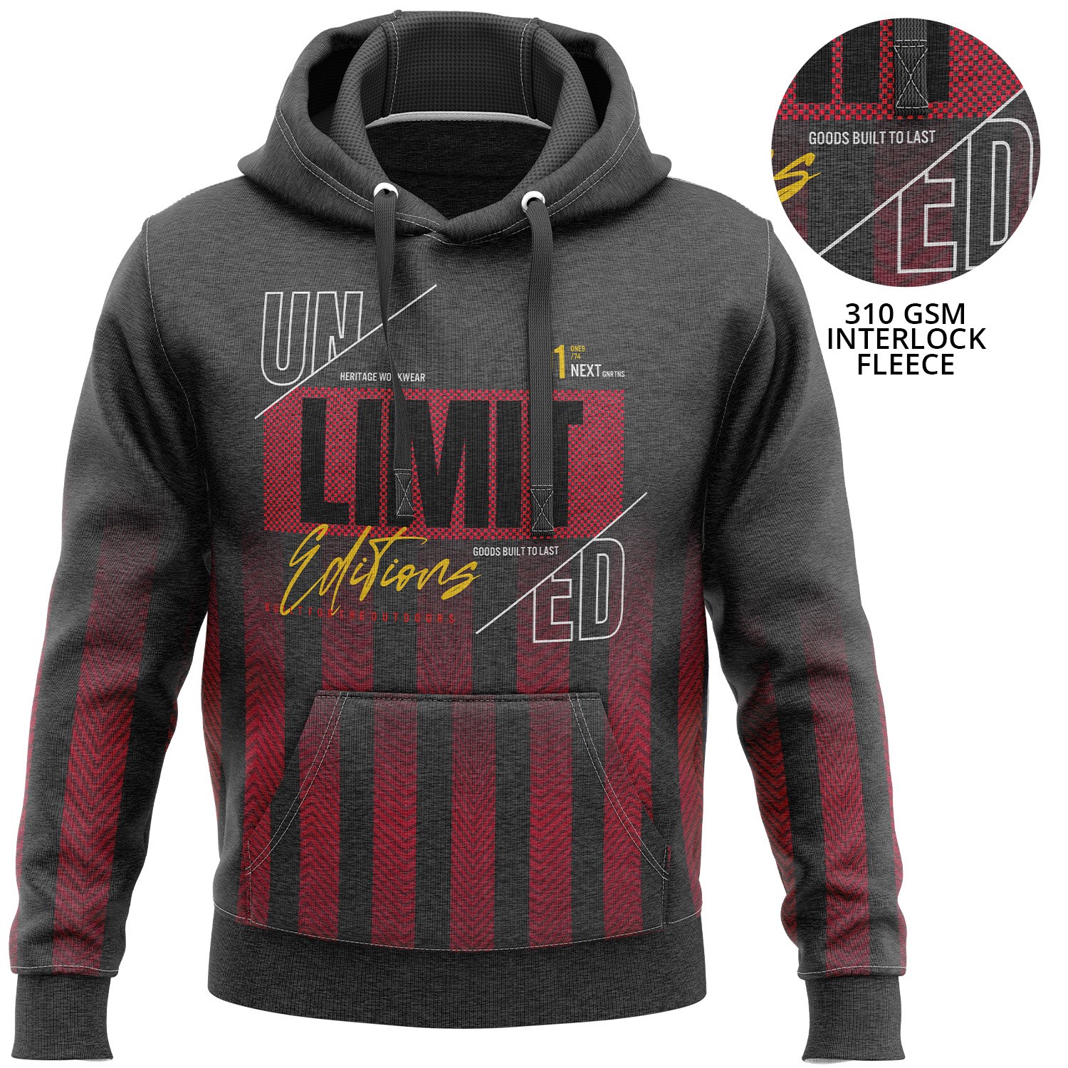 Unisex 310 GSM Interlock Fleece Sublimation Pullover Hoodies w/ Kangaroo Pockets