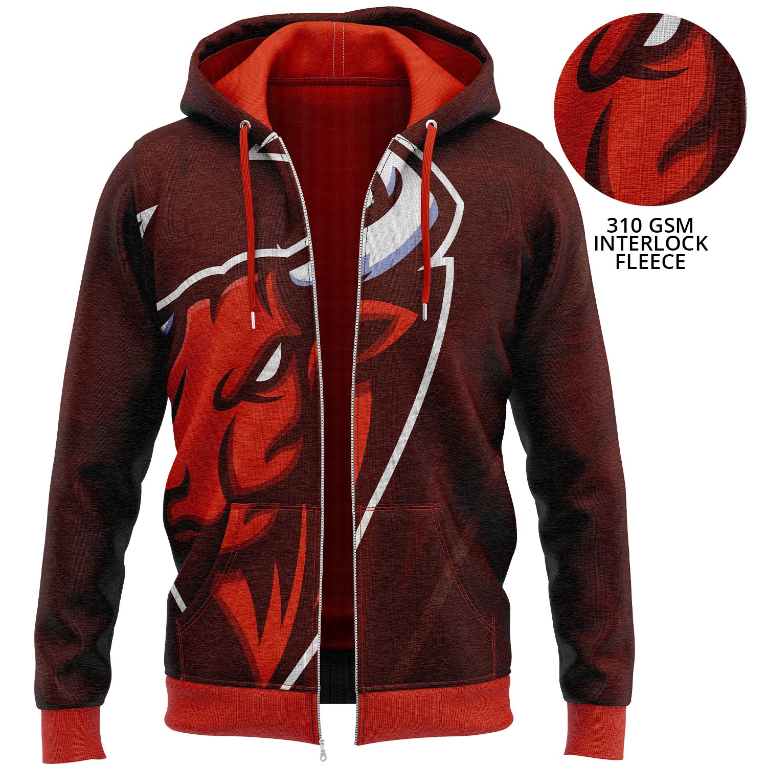 Unisex 310 GSM Interlock Fleece Sublimation Full Zip Hoodie w/ Pockets