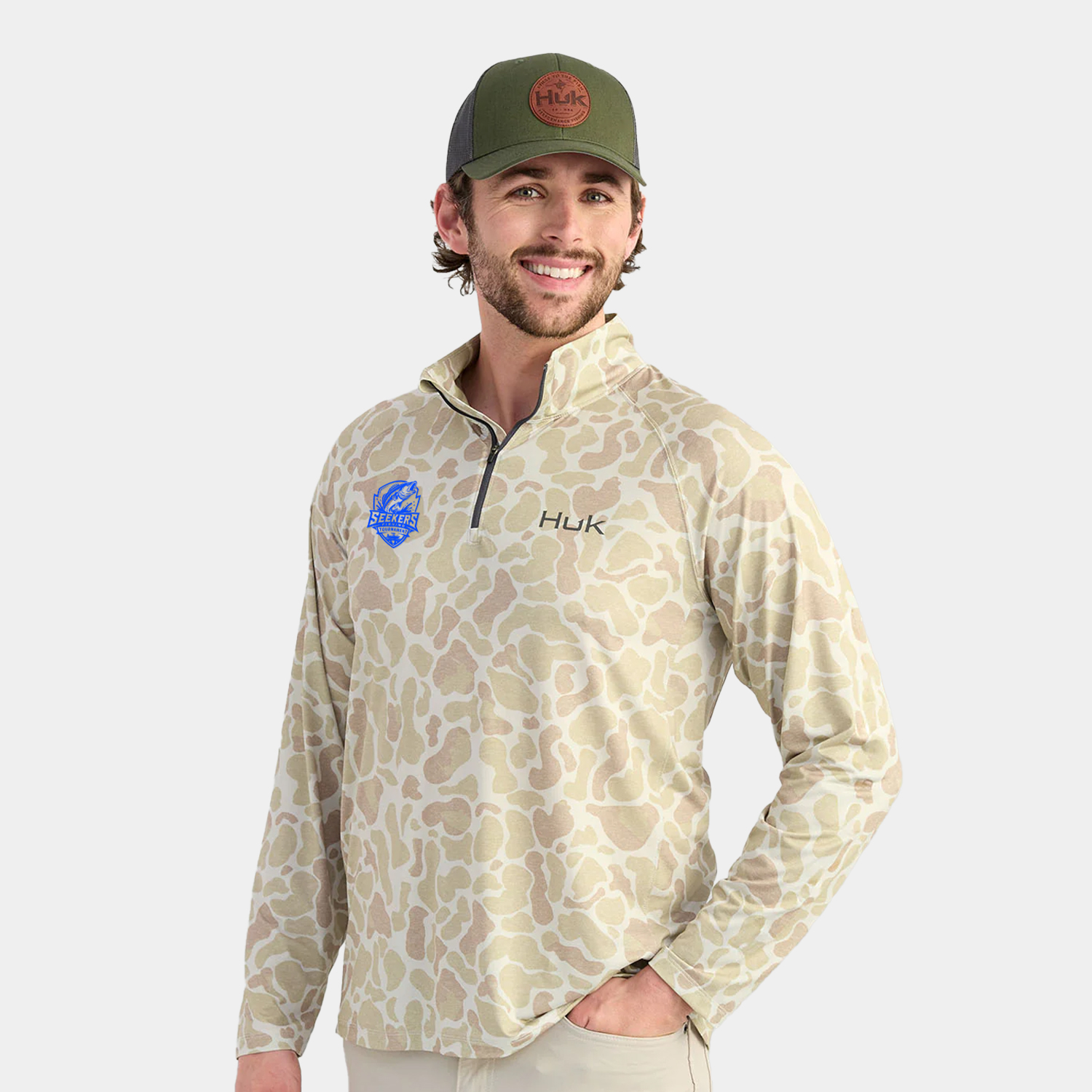 Huk® Men's Printed 1/4 Zip with UPF 40+ protection and Custom Logo