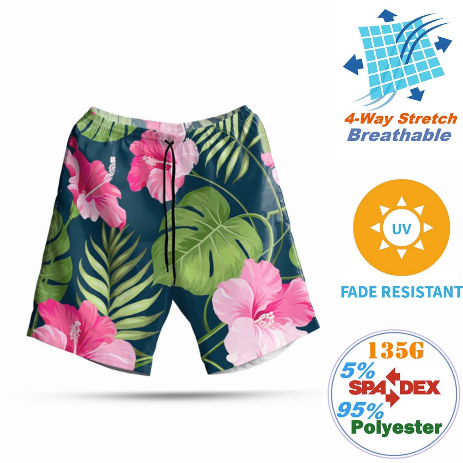 Women's 135 GSM breathable wrinkle free  Mid-Length Hawaiian Shorts
